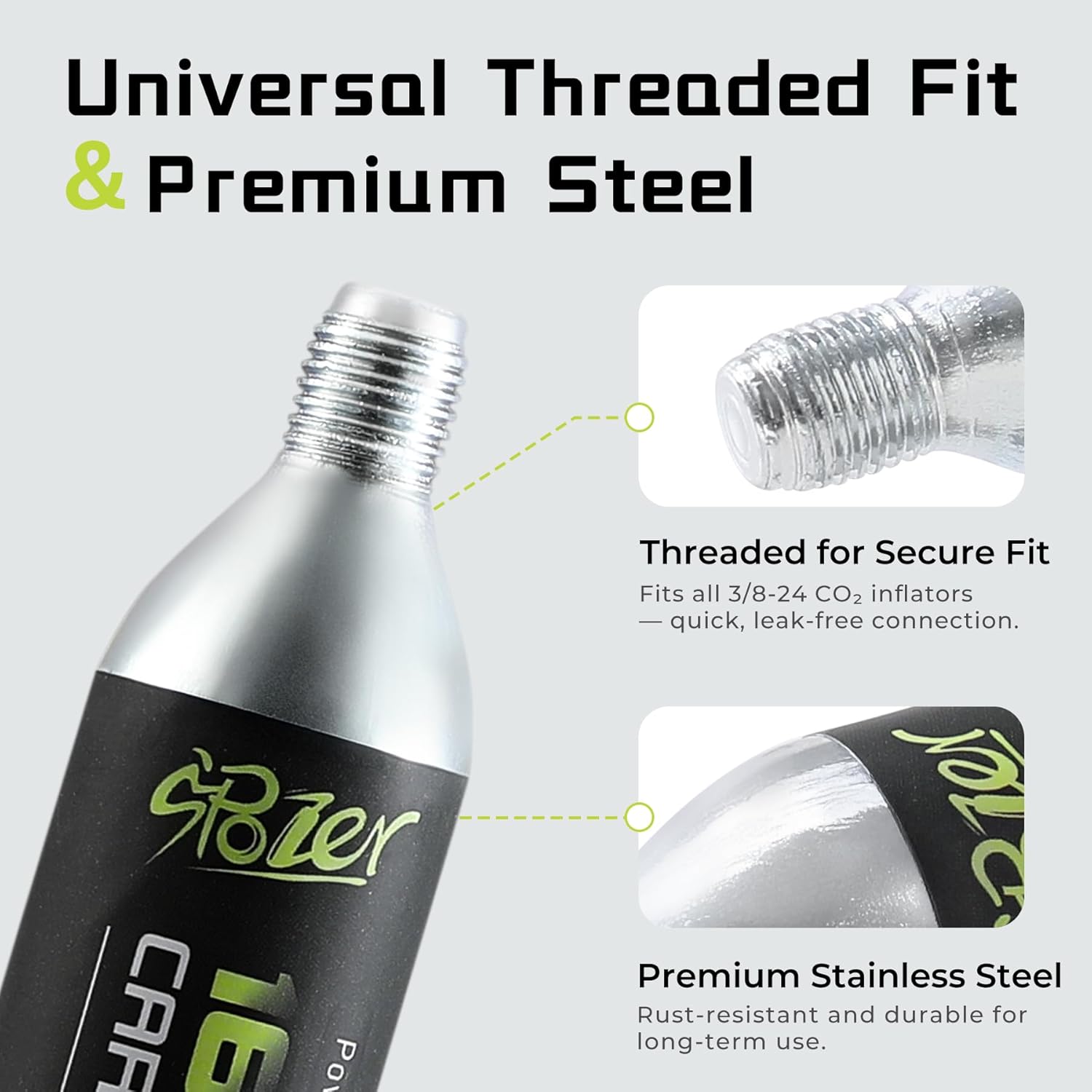 16g Threaded CO2 Cartridges for Bike Tires - Cartridge for CO2 Inflator - Quick Tire Inflation - CO2 Pump for Road, MTB, Mountain Bikes (12 Count) - Image 5