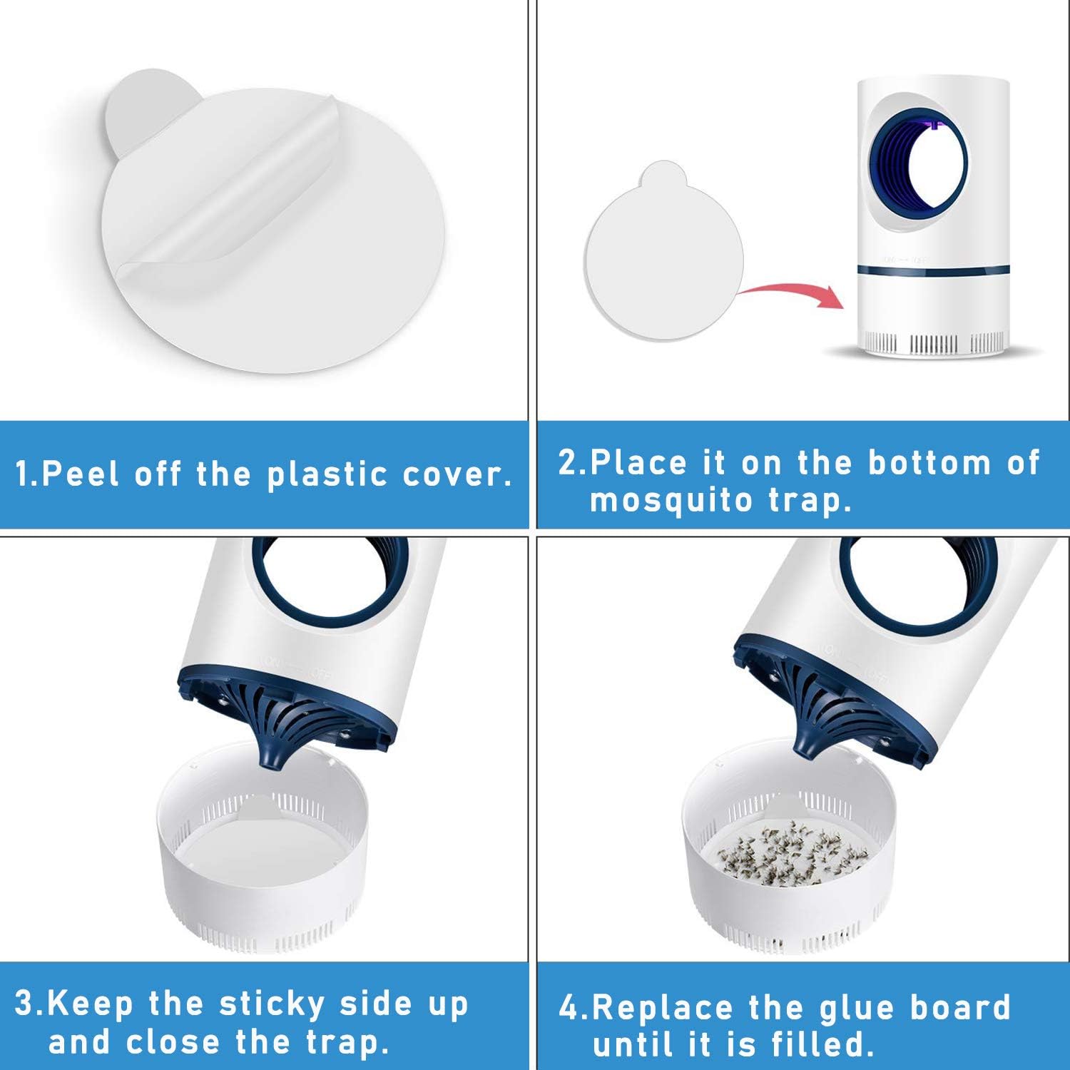 Mosquito Trap Sticky Refillable Glue Boards 12 Pack, 4.13" Fits Most Models Indoor Mosquito Killer Lamp