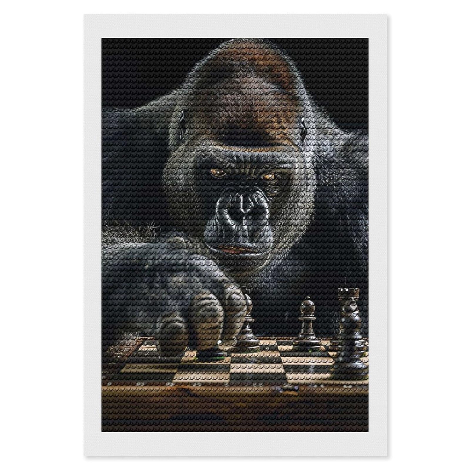 Junmoney Gorilla Chess DIY Diamond Art Canvas Kit 8"x12", Decorate Your Room, Sparkling Round Gems, Fun Craft Experience, Farmhouse Decor