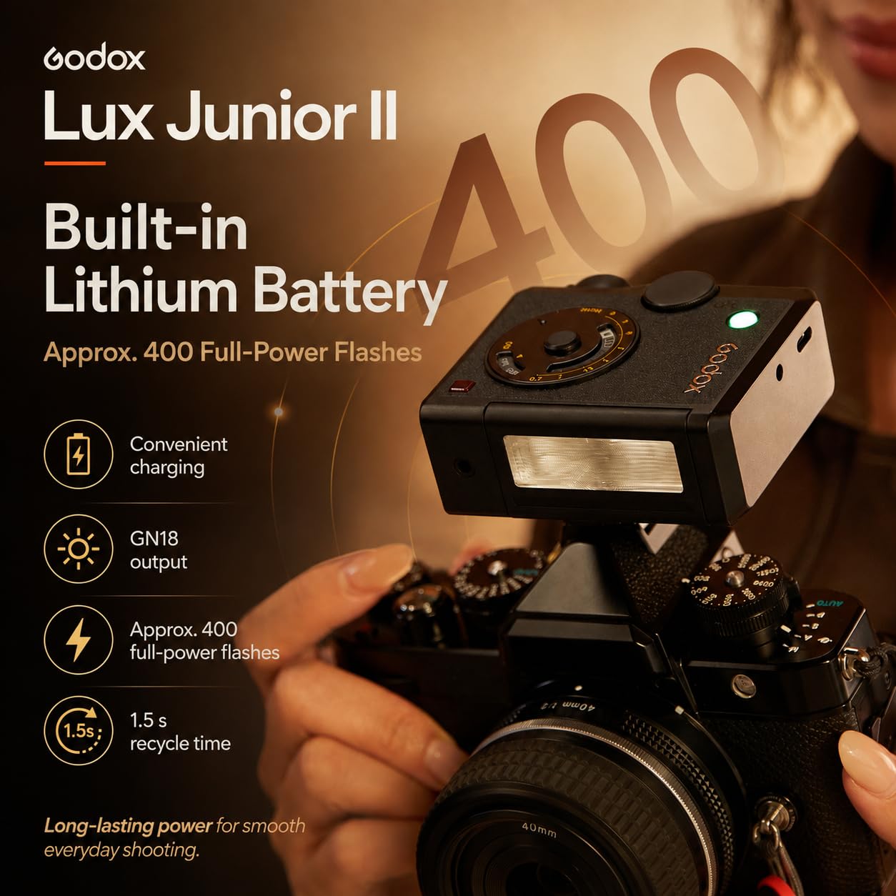 Godox Lux Junior II Retro Blitz TTL Blitzgerät für Fujifilm Canon Nikon
