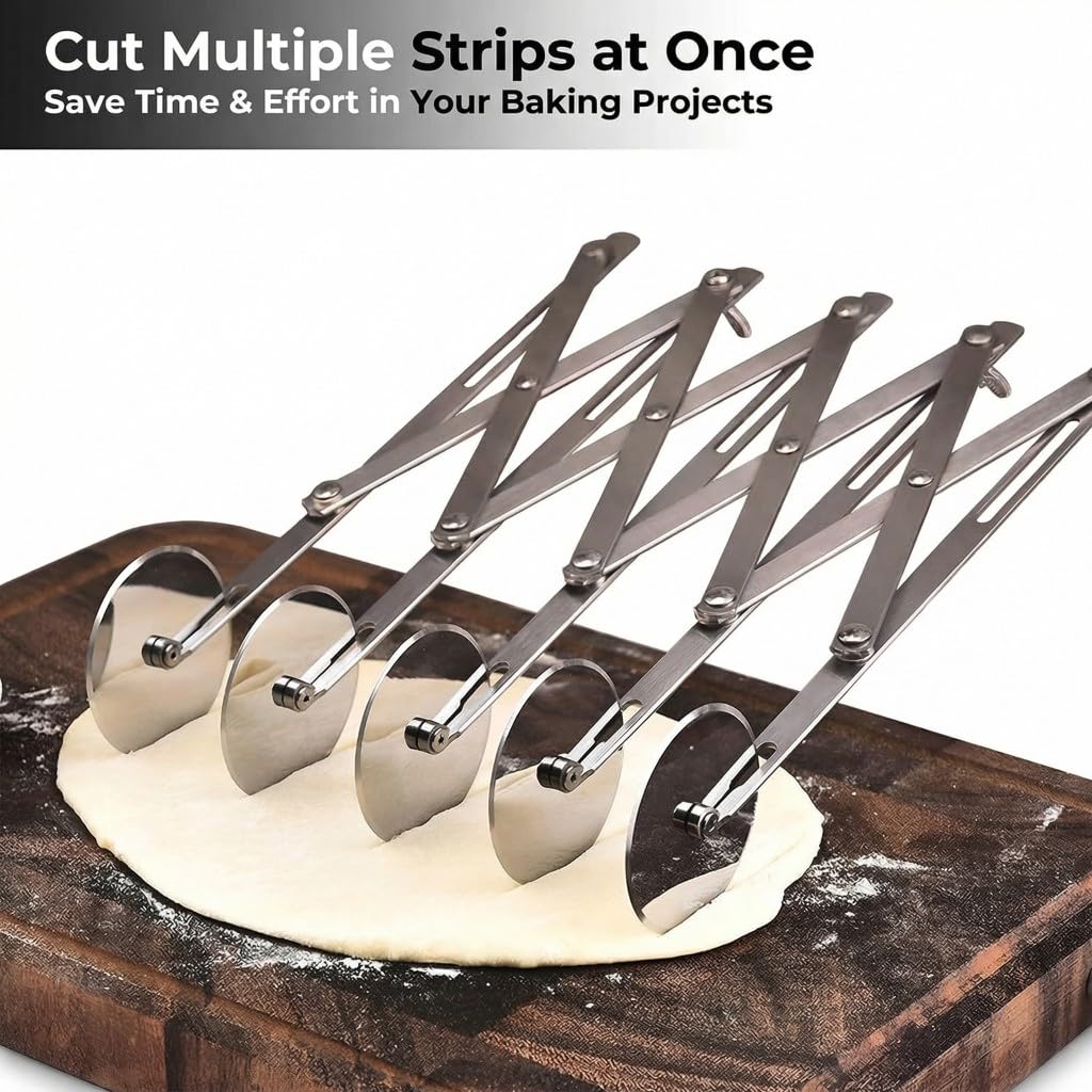 Tagliapasta – 5 ruote espandibili in acciaio per affettatrice per pasticceria multiuso, ideale per pizze, biscotti, pasticcini, ravioli, facile da usare, utensile da cucina