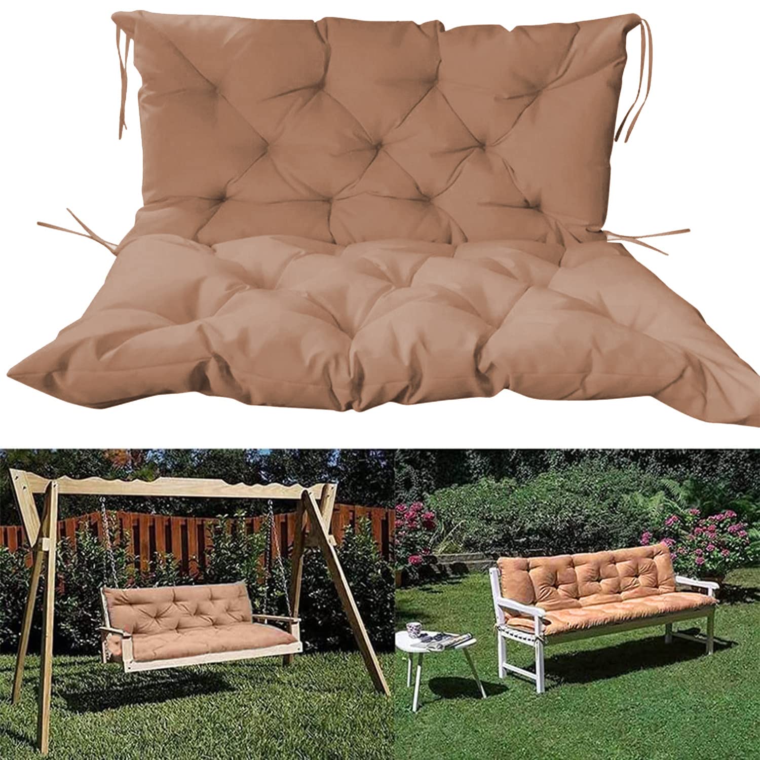 Cuscini di ricambio per dondolo da esterni e interni, con schienale, impermeabili, spessi 10 cm, per panca da giardino a 2-3 posti, 100 x 100 cm, opzioni nero e kaki, comodi ed eleganti
