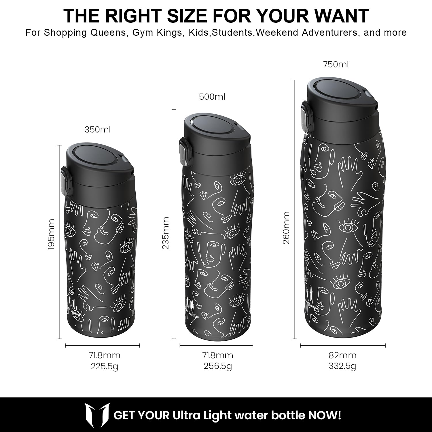 Super Sparrow Borraccia Termica Cannuccia, Borraccia in Acciaio Inox - 350ml, 500ml, 750ml, 950ml - Senza BPA Tazza Borracce Termiche, Bottiglia Termica per Bambini, Scuola, Sportiva