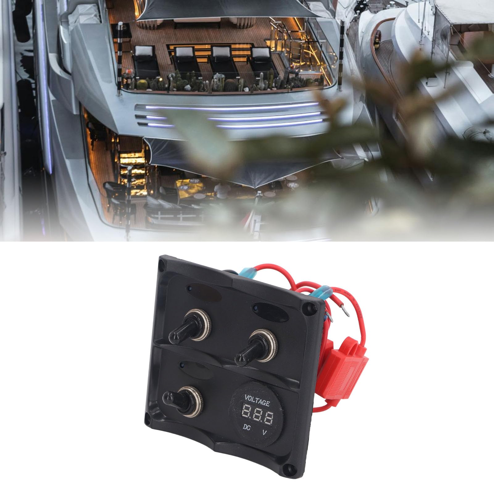 Panel przełączników kołyskowych 3-krotny LED ze skrzynką bezpieczników 15 A - Panel przełączający DC 12 V 24 V, wstępnie okablowany do łodzi morskich i pojazdów elektrycznych -