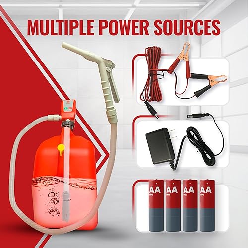 Miniatura 6 de Kit de bomba de transferencia de combustible alimentada por batería, boquilla de control de flujo + lata diésel amarilla de 5 galones + manguera de