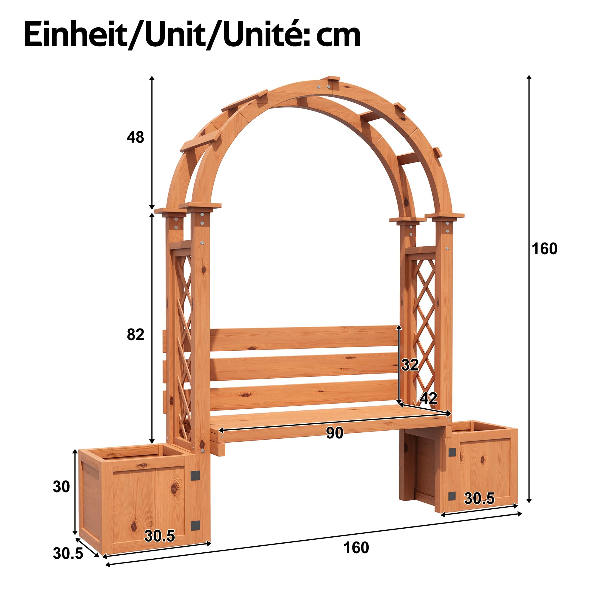 Blumenkasten mit Rankgitter, Pflanzkasten als Sichtschutz für Hof | Für Garten Balkon, Outdoor Pflanzkübel Pflanzgefäß aus Holz, Blumenkübel mit Spalier für Terrasse, 160x160x30,5 cm, Natur