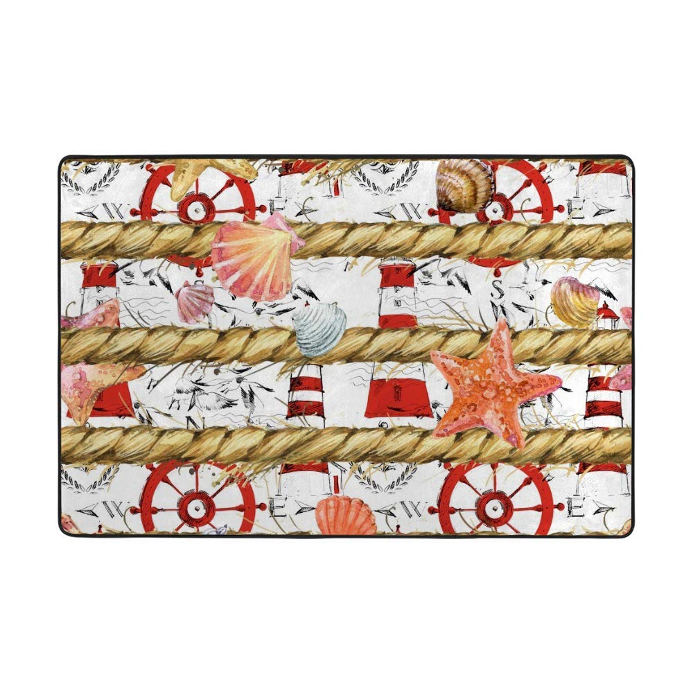 Tapis marin coquillages et phare 183x122 cm pour salon bord de mer