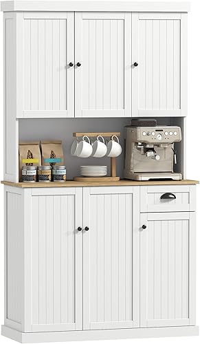 HOMCOM Buffet de 71 pulgadas con gabinete, gabinete de almacenamiento moderno de cocina de granja con encimera de horno microondas, cajón y armario,