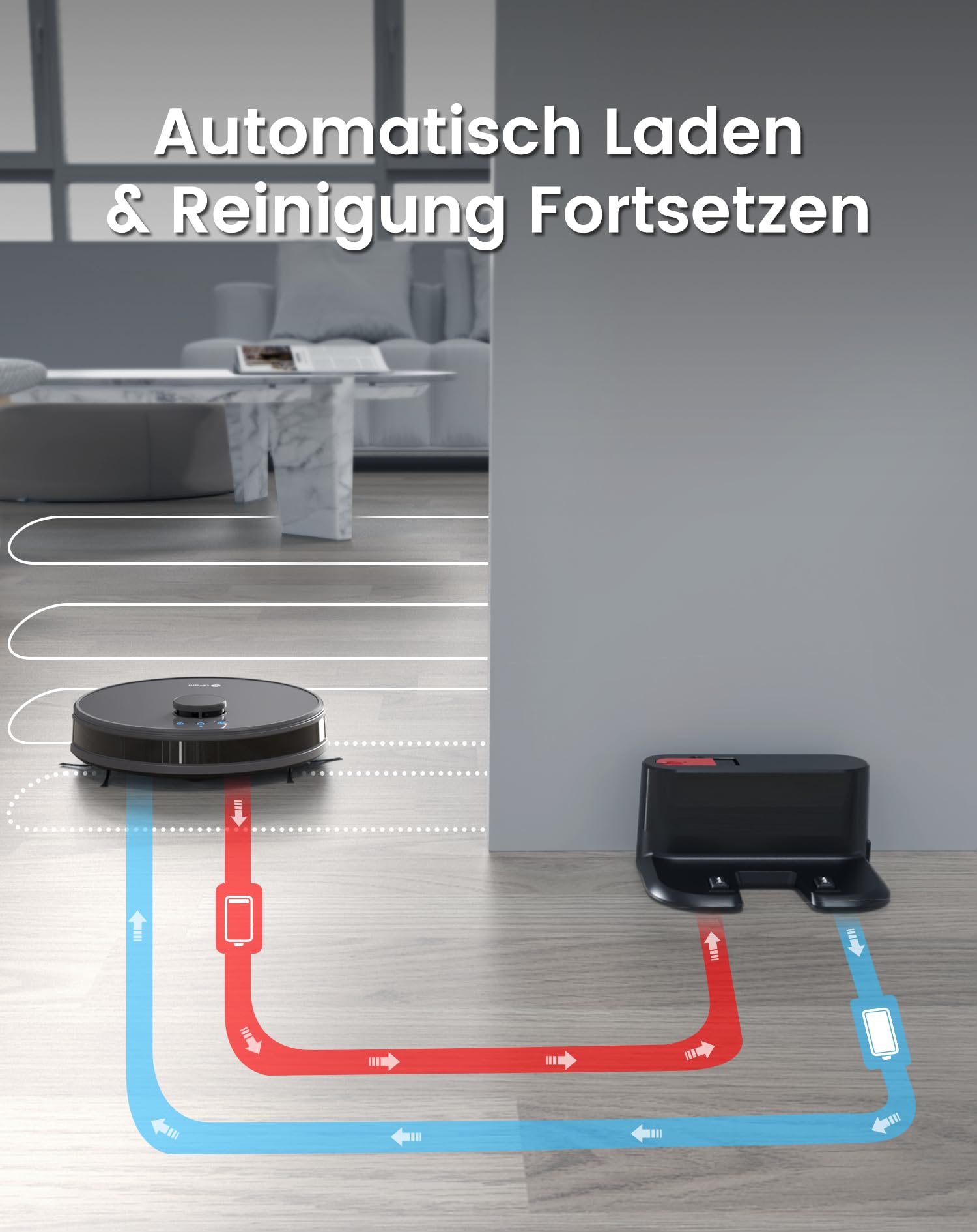 Lefant Staubsauger Roboter, Saugroboter mit No-Go-Zonen 5500Pa Saugleistung 200min Laufzeit, Mehrstufiges Mapping, Saug und Wischroboter für Tierhaare, Teppiche und Hartböden,Grau