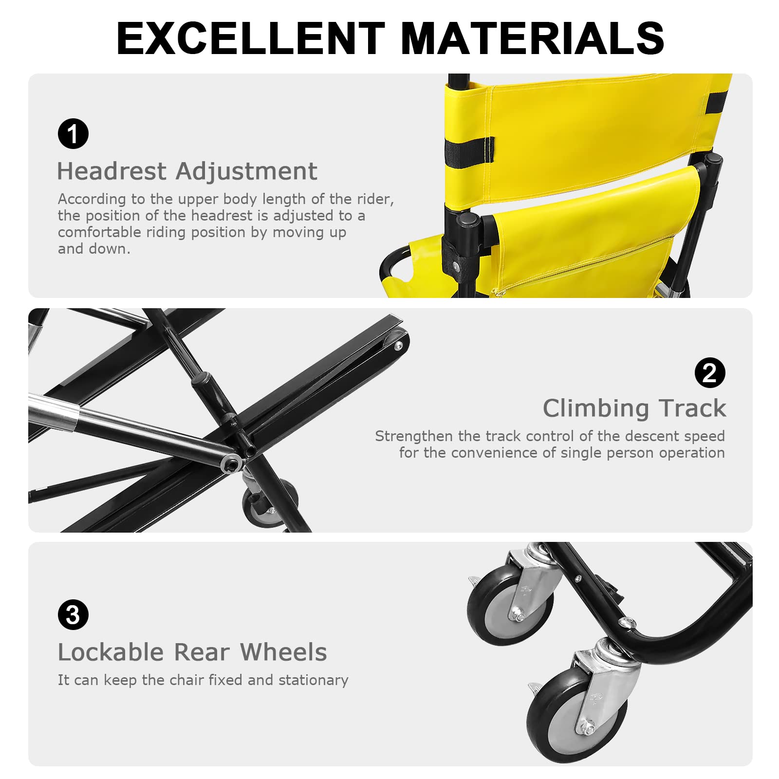 LOSCHEN Yellow Manual Lift Stair Chair, Portable Folding Stair Chair for Daily Transfer, can be Operated by one Person to Ancillary Moving Elderly, Folding Chair,withstands 350 lbs