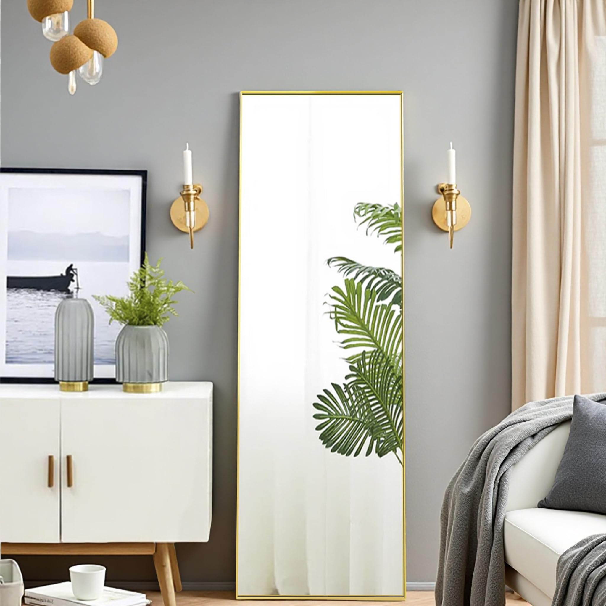 Specchio su piedistallo 150 x 40 cm, specchio a piena lunghezza con cornice in alluminio, grande specchio da parete, specchio da tavolo, con supporto, per camera da letto, soggiorno, corridoio