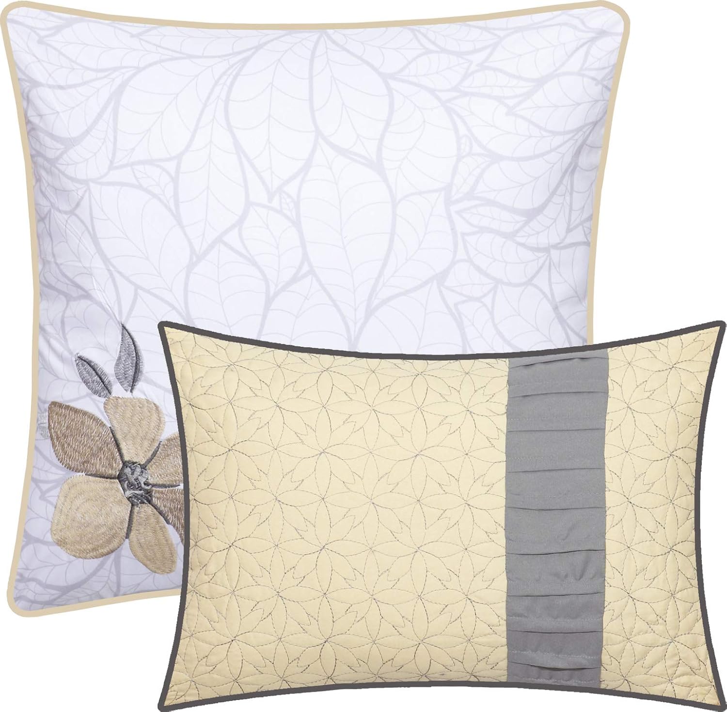 Nanshing Candice Collection Bedroom Comforter Set, Complete 12 Piece Set, Grey/Yellow, King