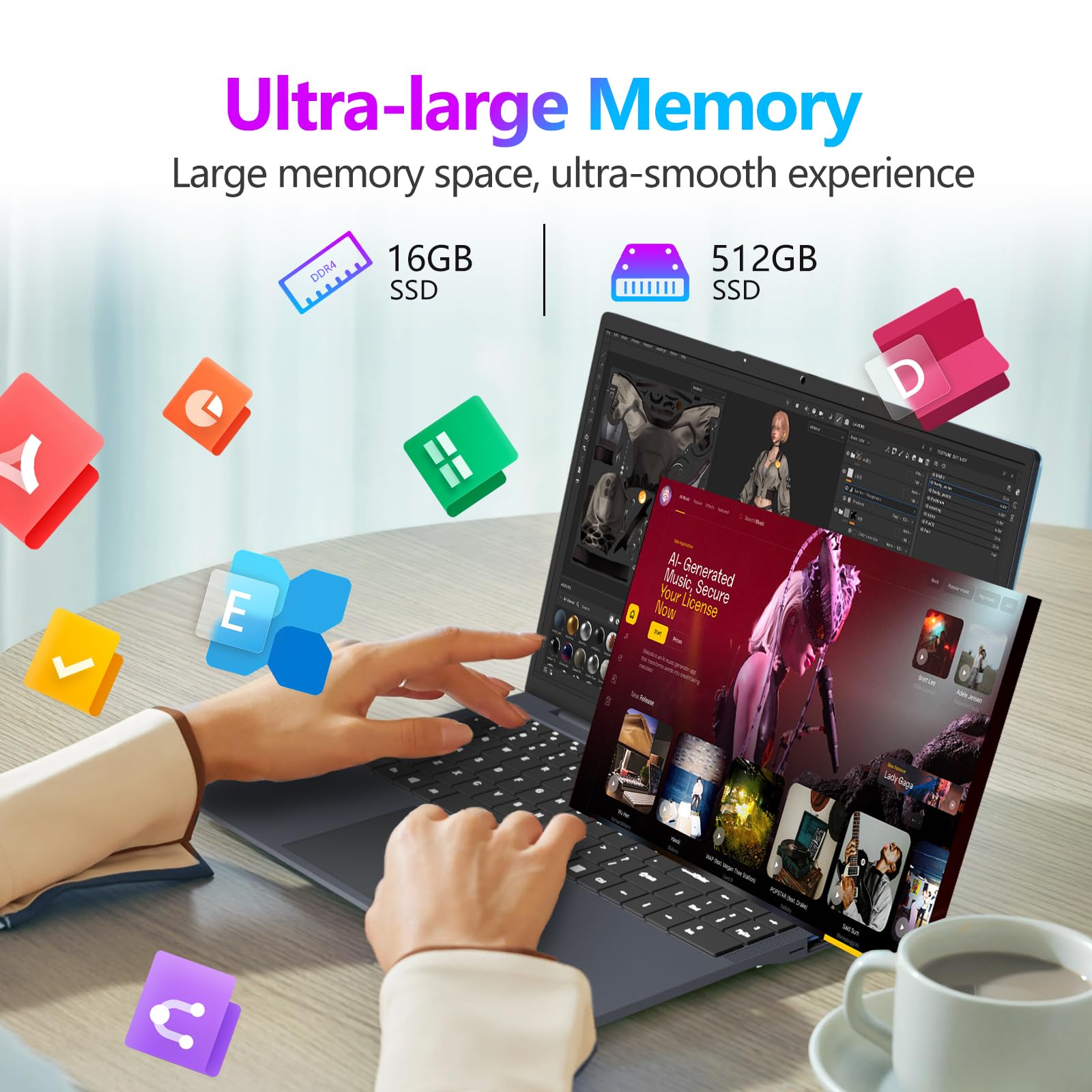 KeeUiU 16" Ordinateur Portable Core i5 8210Y (jusqu'à 3.6 GHz) 16Go RAM 512Go SSD Win 11 Laptop Écran IPS Clavier Numérique Rétroéclairé RJ45 USB3.0 HDMI BT 5.0 – PC Portable Multitâche et Mobilité - 5