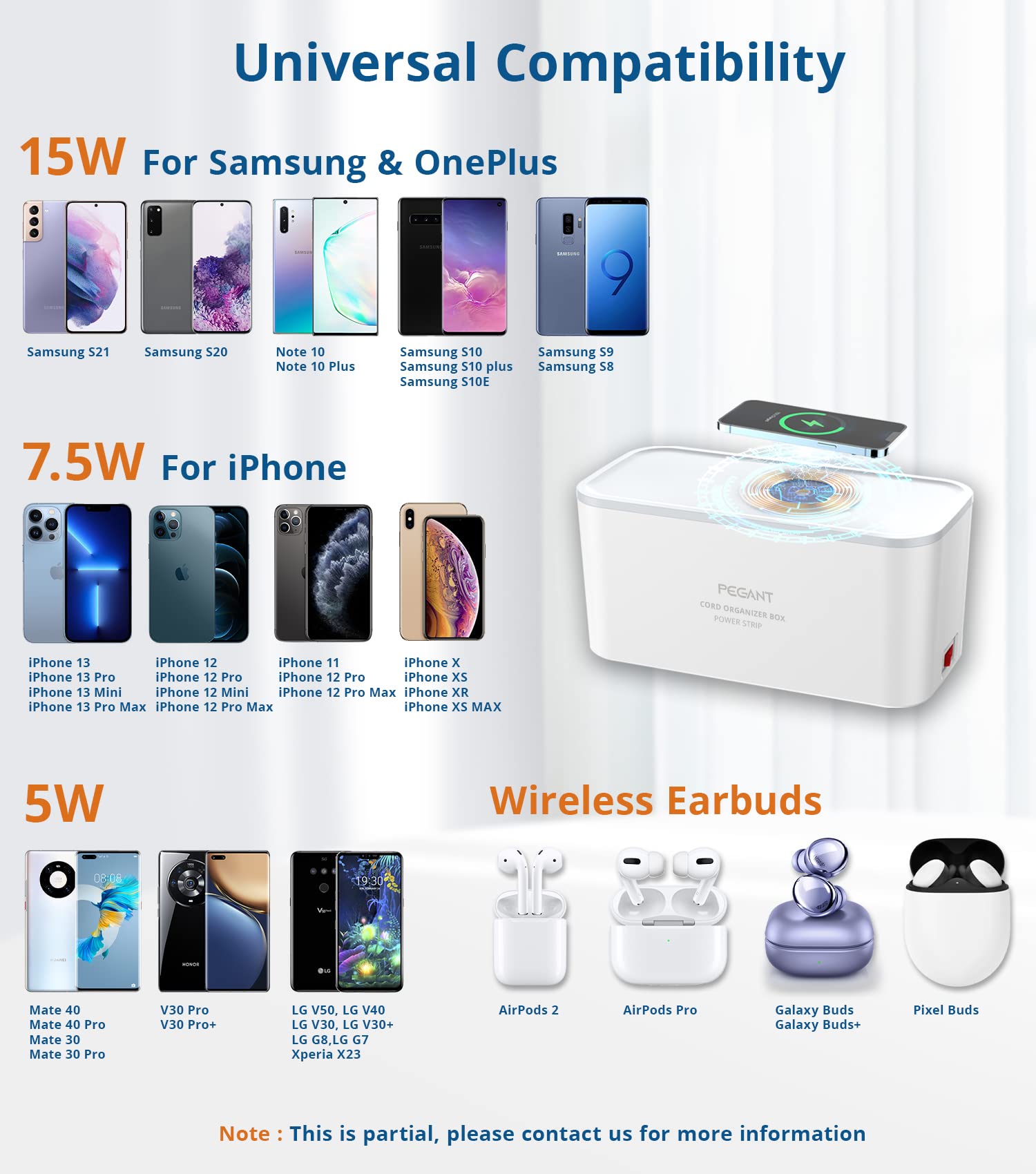 Buy PEGANT 3in1 USBC Power Extension Cord with 15W Wireless Charger