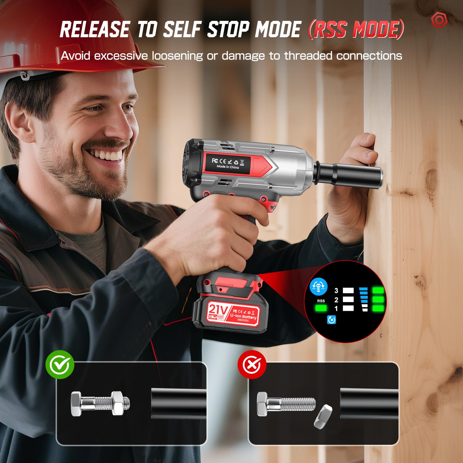 sukaudiz Avvitatore a Impulsi, 1200N.m Cacciavite a Batteria con Batteria 4.0 AH*2, 2 Luci a led, Modalità 3+2 Velocità, Con 5maniche, Pistola a percussione senza spazzole, Auto