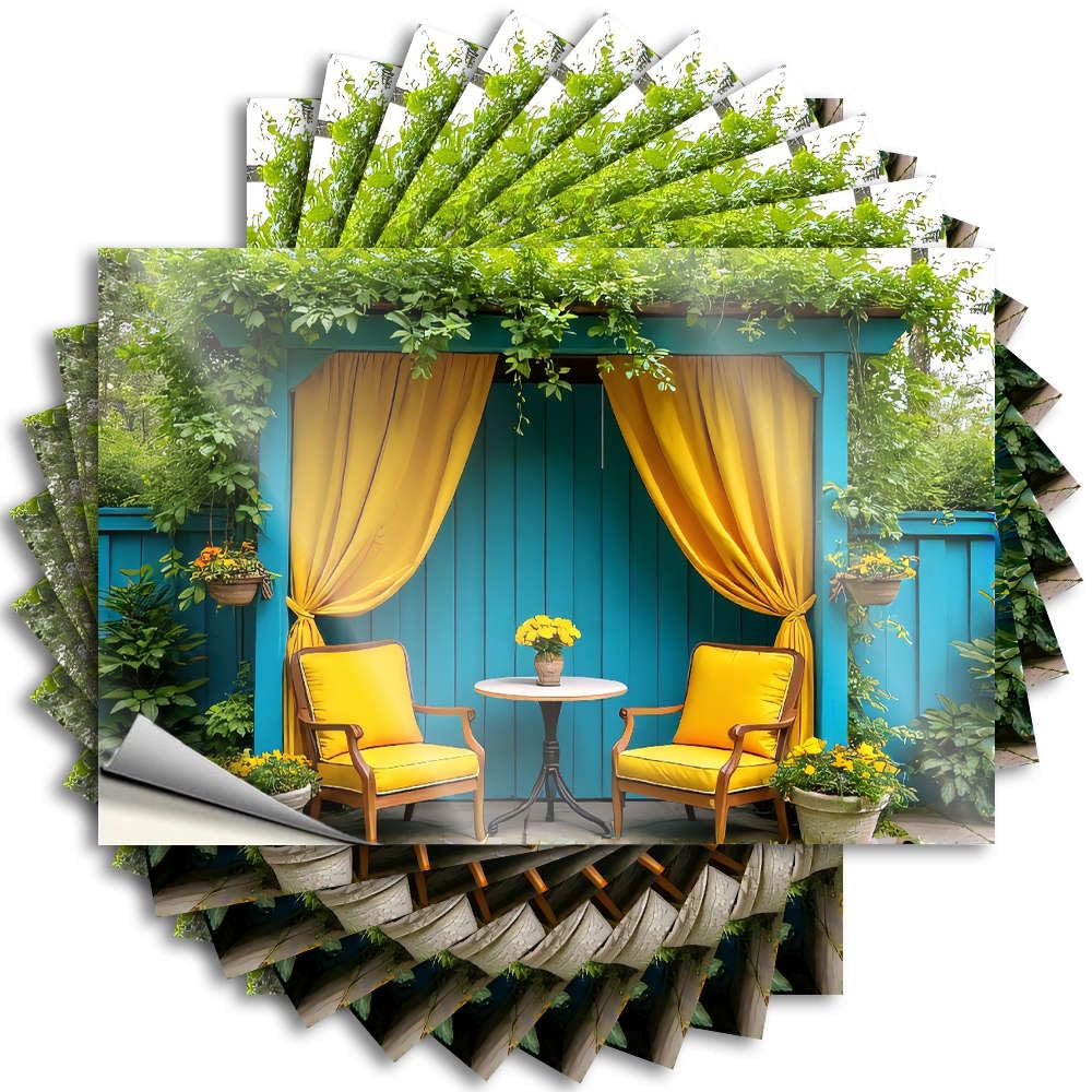 Fzfn Men's Colour Stickers Backyard Decor Durable Vinyl - Yellow Chairs With Yellow Flowers On Blue Background. Helmet For Drinking Use(8X12cm)