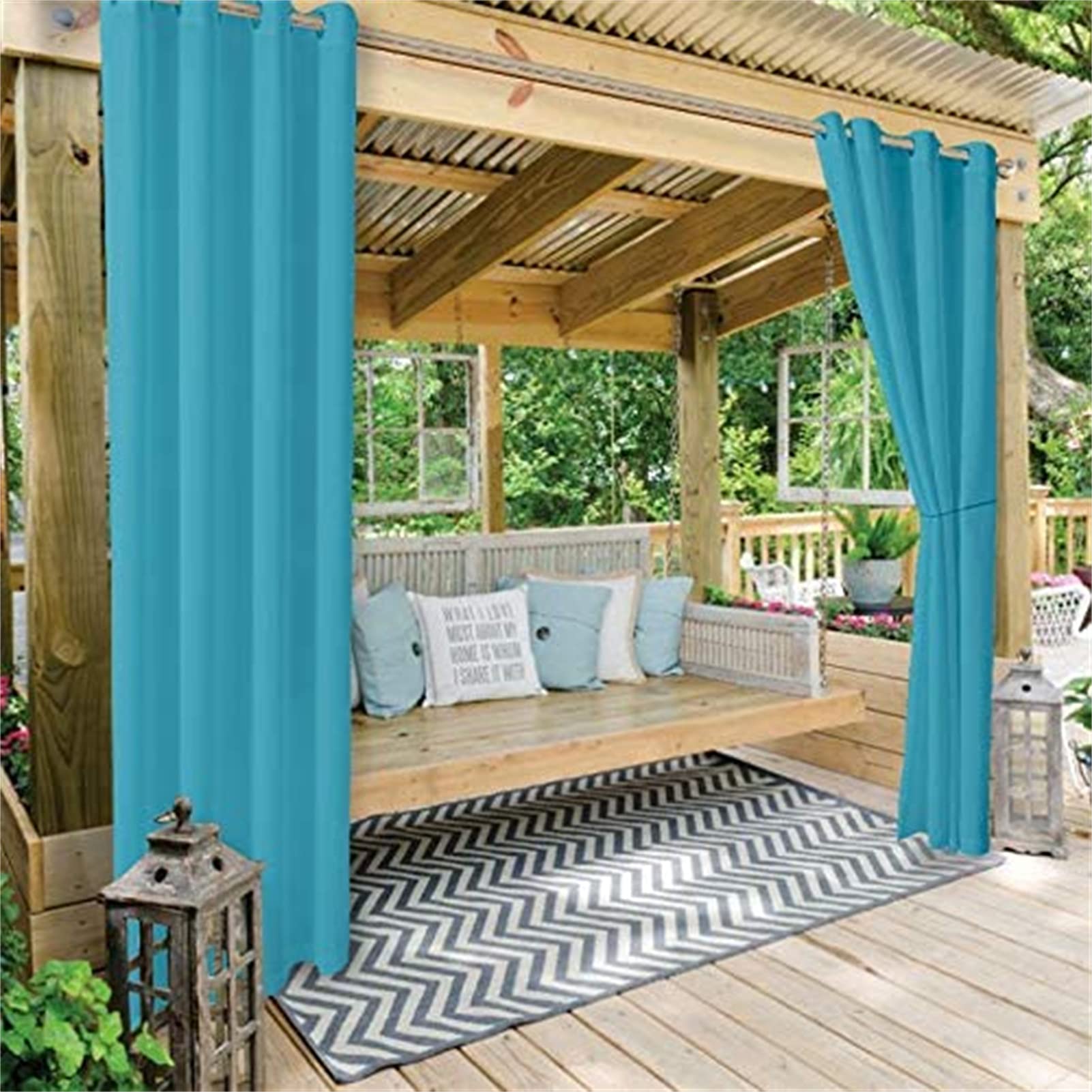 RCLONGEU Outdoor Curtains with Eyelets Patio Curtains Weatherproof Curtains Opaque Balcony Curtain Sun Protection Outdoor Curtains for Gazebo & Gazebo, 1 Piece (Sky Blue,1 X 280X241CM)