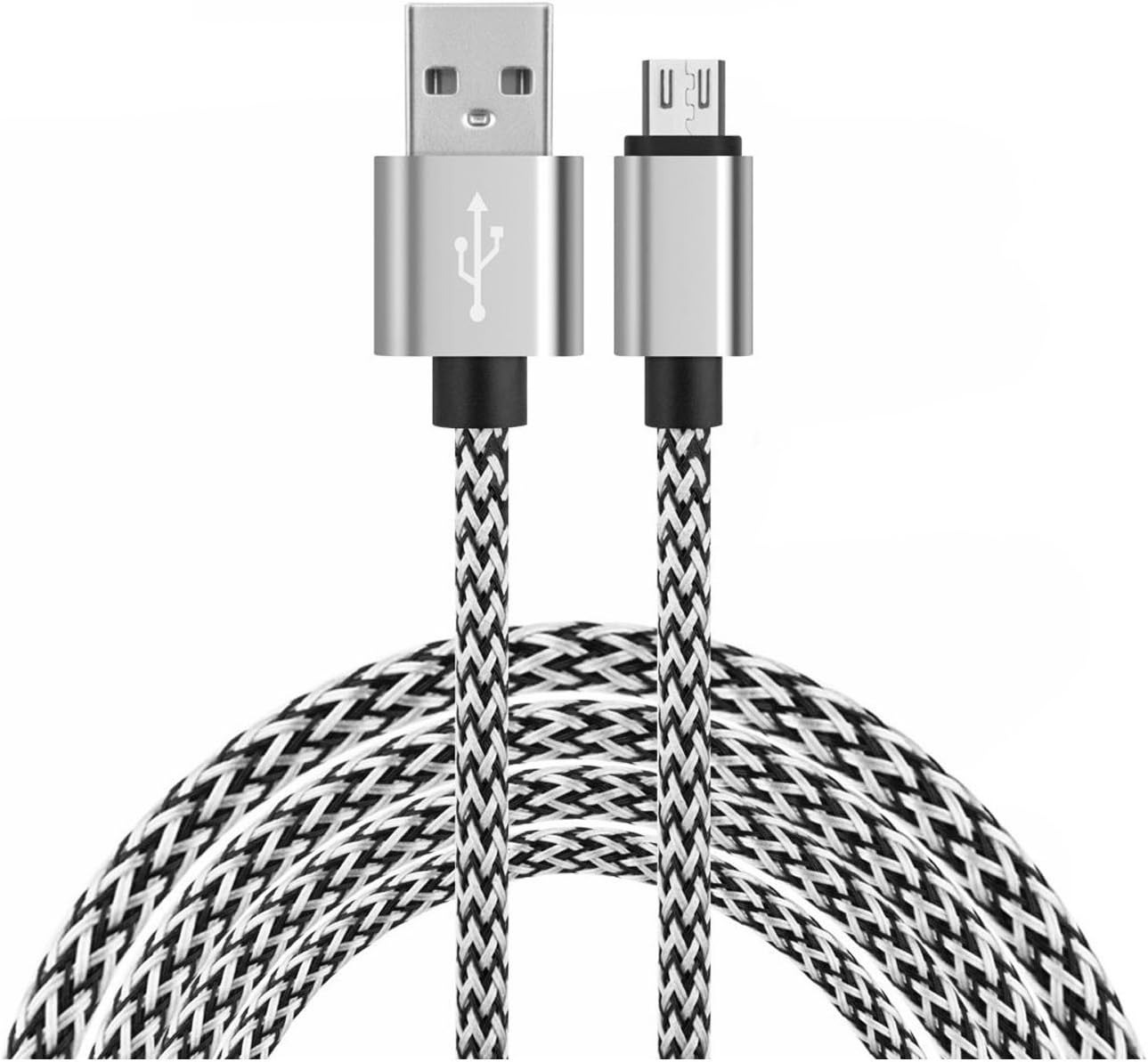 Micro USB Cable, Syliver High Speed 2.0 A Male to Micro B Sync & Charging Nylon Braided Cable,with 56k Ohm Pull-up Resistor,for Smartphone&Tablets [Silver] (6.6FT)