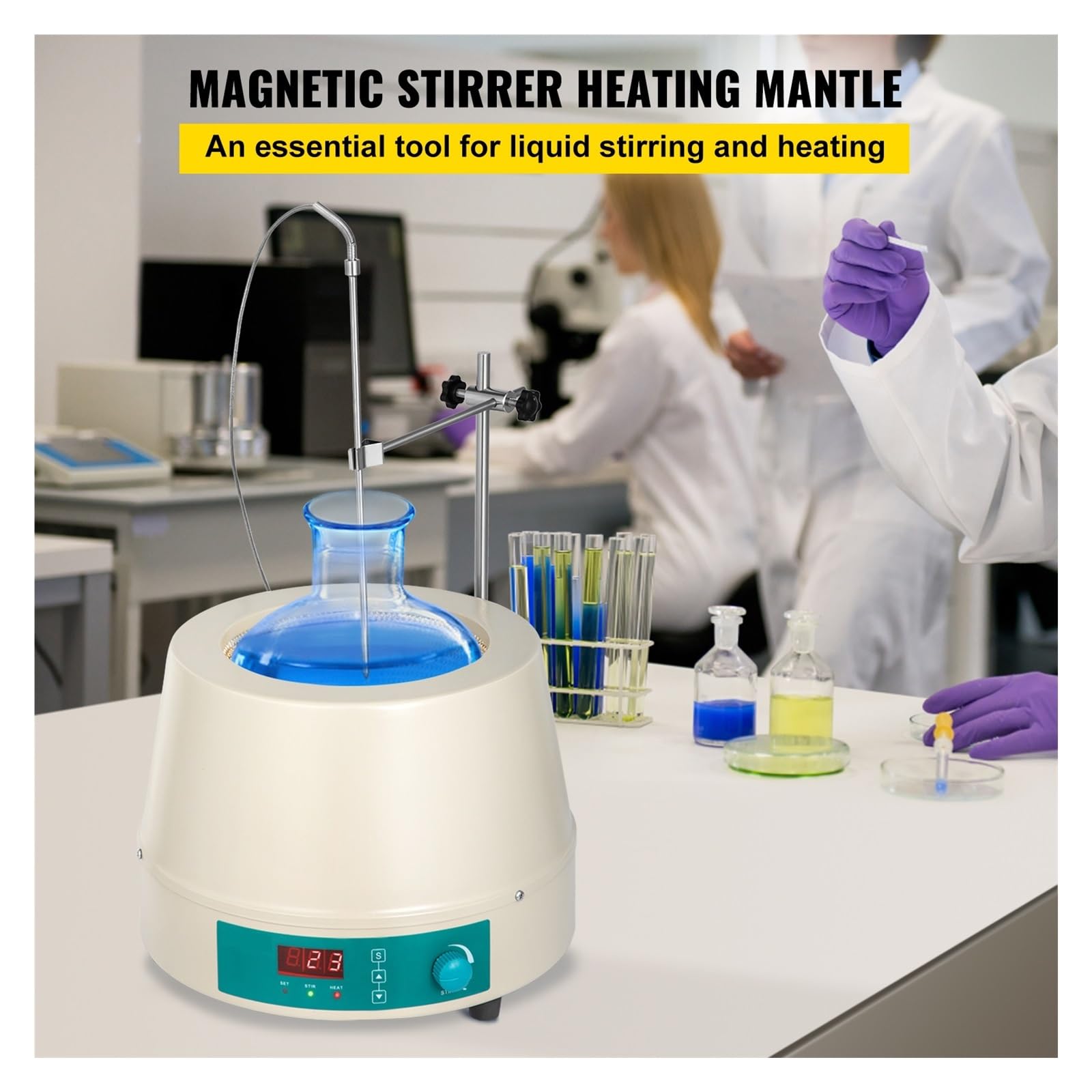 Agitador Magnético Con Perilla, Agitador De Manto De Calefacción Líquida De 0-1600RPM, Agitador Mezclador Vortrx De Placa Caliente For Laboratorio Químico Remueve Con Fuerza(2000ml)