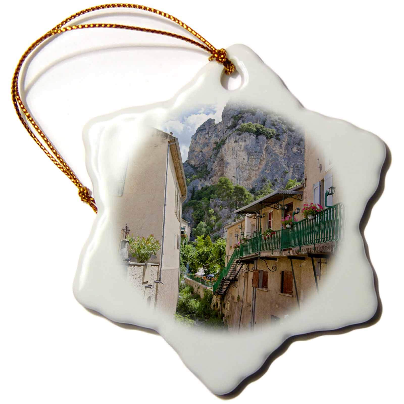 3 inch Snowflake Porcelain Ornament - France, Provence, Moustiers-Ste-Marie, Cliff Tower - EU09 BJA0136 - Jaynes Gallery Provence