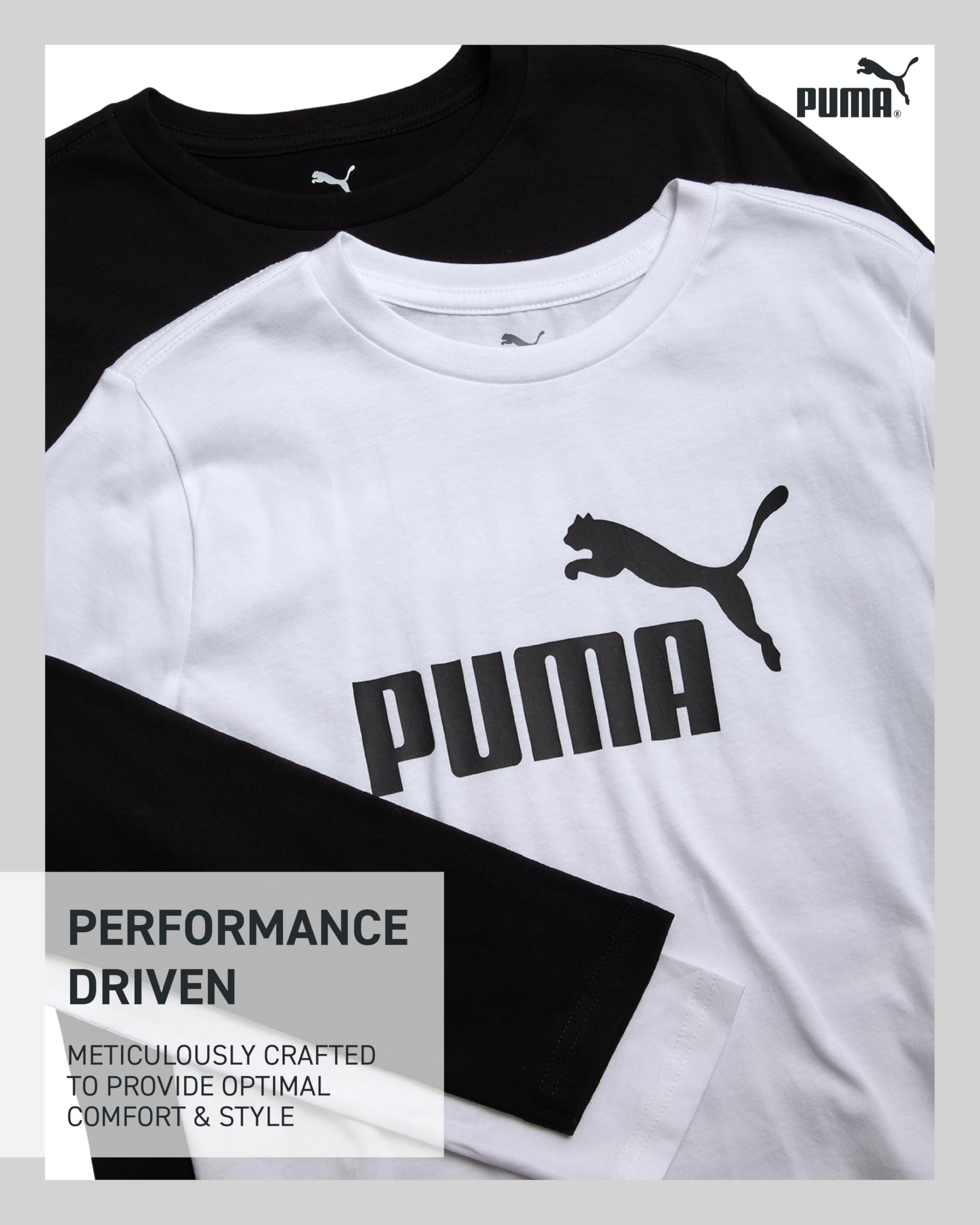 Puma Camicie a Maniche Lunghe per Ragazzi, Confezione da 2 Magliette Sportive a Girocollo per Ragazzi (8-20)