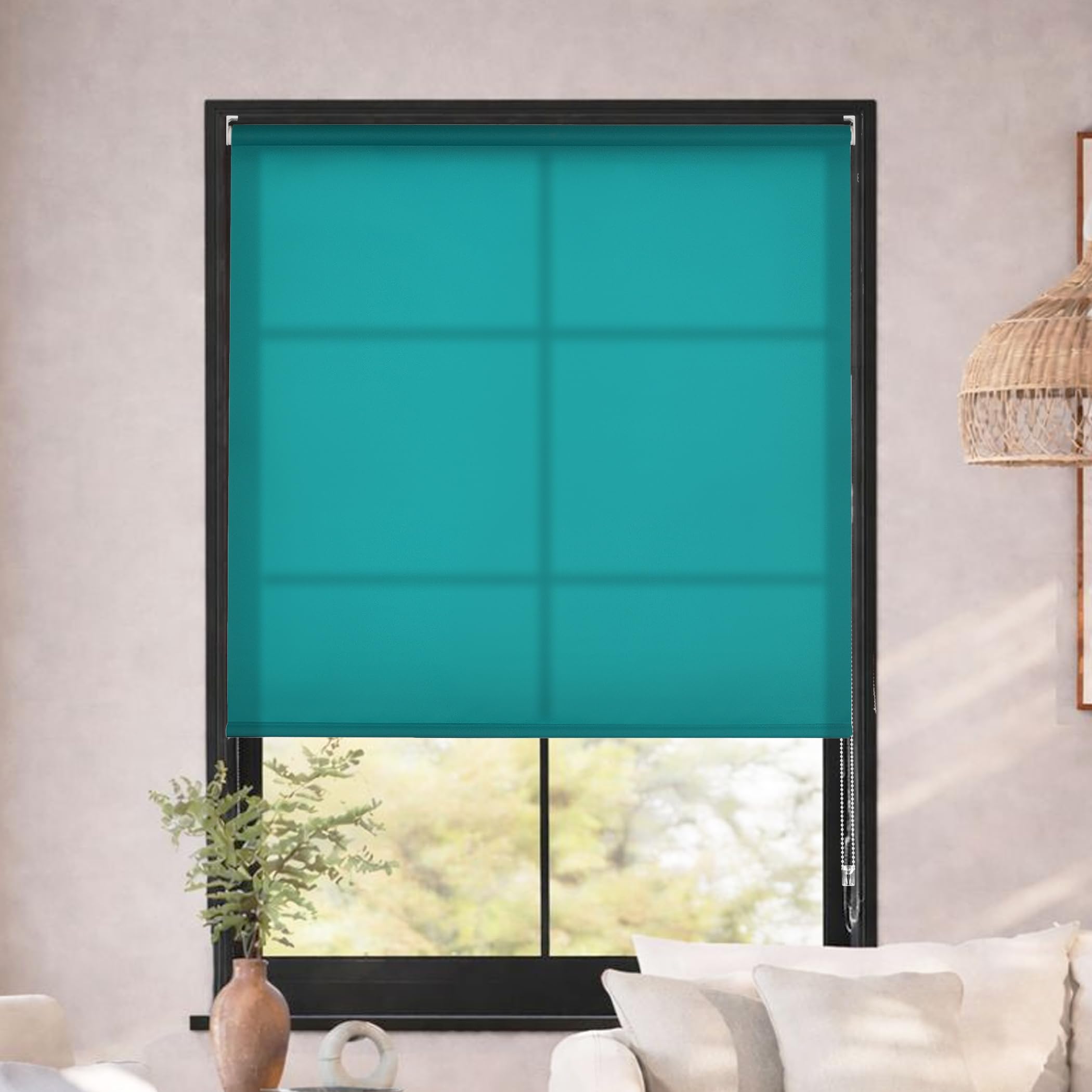 Deco Window Semi-Blackout Roller Blinds for Windows (41 Inches W X 84 Inches H, Turquoise) Light Filtering Roll-Up Shades Sun UV Protection for Home & Office
