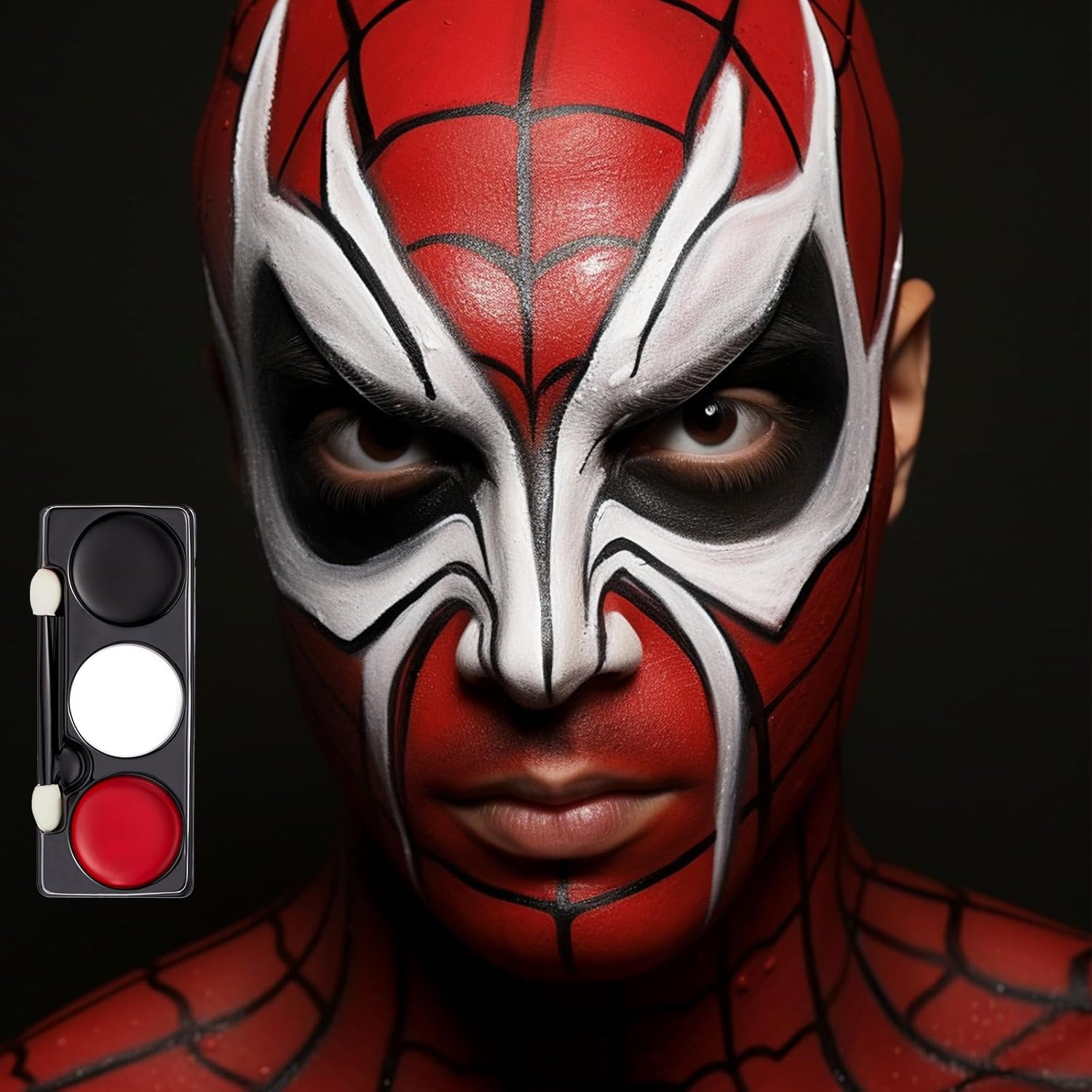 3 Colors Makeup Clown White Black Red Face Body Paint -Eye Black Sports Anti-Glare Face Body Paint for Football, Baseball, Softball, Halloween SFX Makeup, Sports Festival Make up + 3PC Sponge + Brush - Image 3