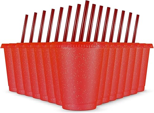 Miniatura 7 de Rtteri 15 vasos reutilizables con popotes y tapas, vasos de plástico con purpurina de 16 onzas, vasos de plástico para recuerdos de fiesta con