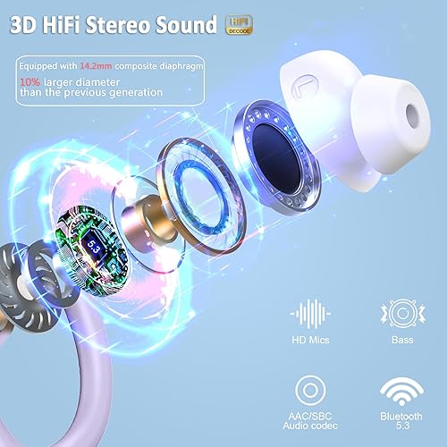 Miniatura 2 de Wireless Earbuds Bluetooth Headphone Sport, Bluetooth 5.3 Earbud 3D HiFi Stereo Over Ear Buds, 48Hrs Earhooks Earphone with Noise Cancelling Mic,
