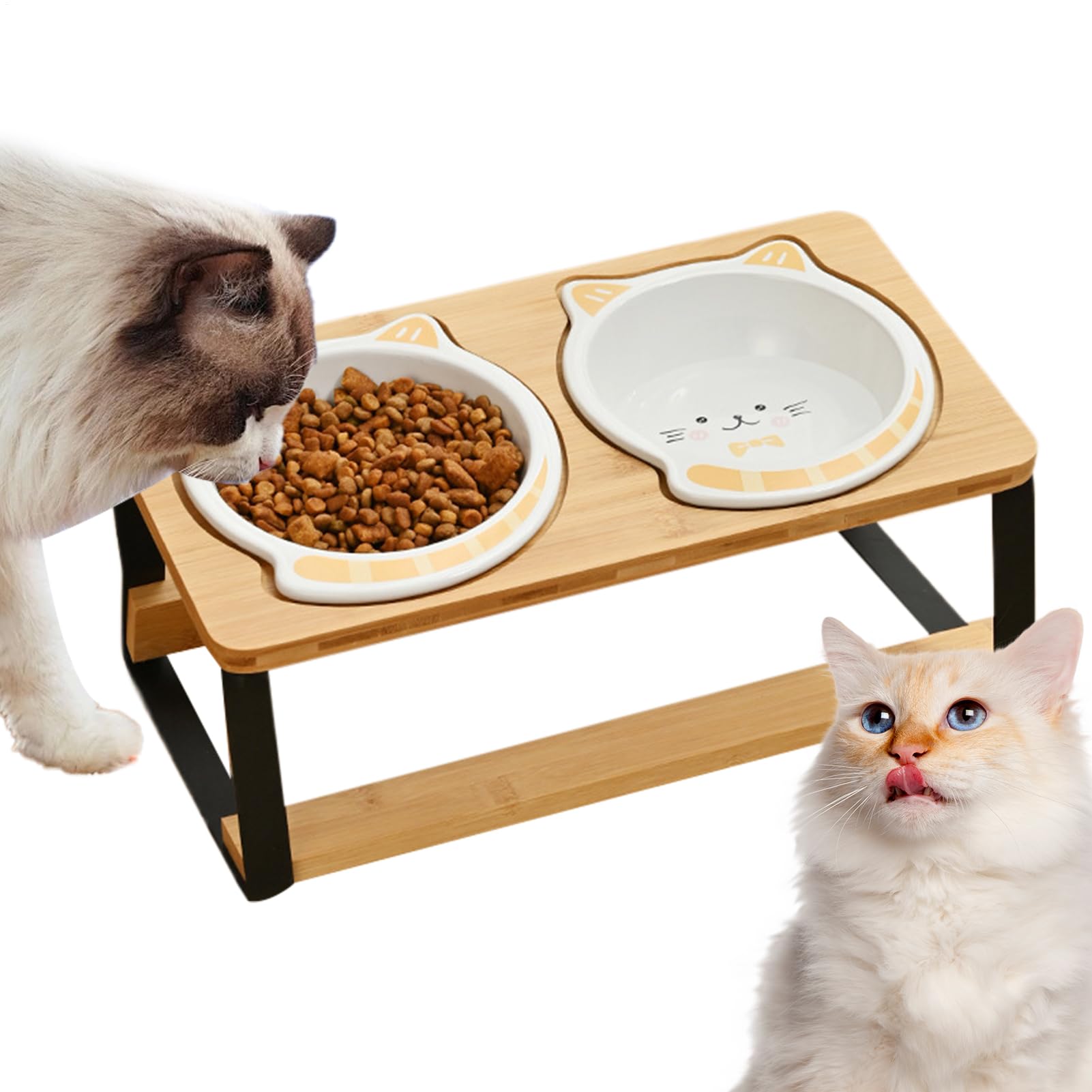 Rialzata per Gatti Ciotole Alte Per Gatti | Base in Legno Antiscivolo e Design Inclinato per Appartamento e Viaggio