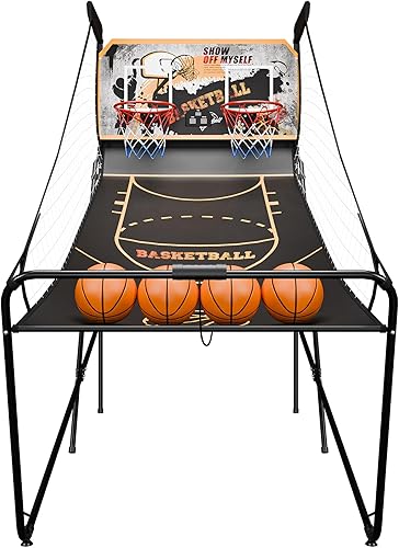 Miniatura 11 de JupiterForce Juego de Arcade de Baloncesto Plegable para Interiores, Máquina de Juego de Arcade de Canasta de Baloncesto Electrónica de Doble Tiro