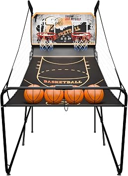 JupiterForce Foldable Indoor Basketball Arcade Game, Electronic Dual Shot Basketball Hoop Arcade Game Machine with 4 Balls and LED Scoring for 2 Players Home Play, Adults Black Gold