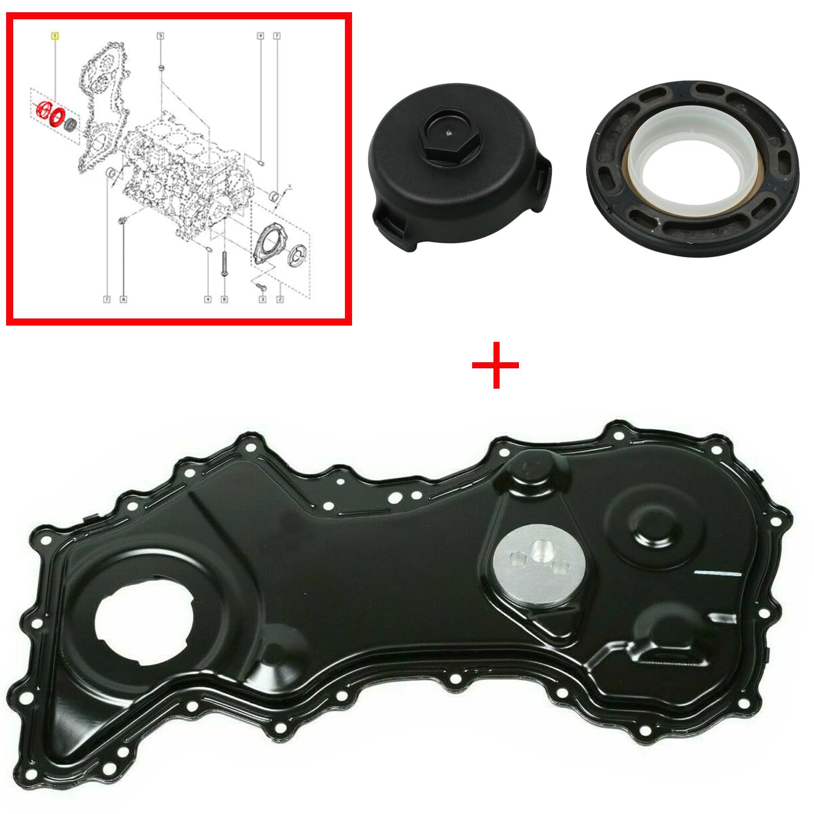 Partsline Carter de Chaîne Distribution + 2 Joints Vilebrequin – Compatible Talento, Qashqai, X-Trail, Vivaro B, Espace V, Scénic, Talisman, Trafic 1.6 dci cdti – 135027147R, 6000616580