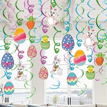 Easter Decorations Hanging Swirls 30 pcs, Cute Bunny Eggs Chick Carrot Party Decor for Kids School Office Indoor Easter Party Supplies Gifts, Hanging Spring Decorations for Home