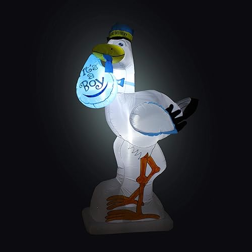 Miniatura 9 de Paquete de dos decoraciones de fiesta de baby shower, incluye cigüeña rosa inflable de 6 pies de alto con texto en inglés "It's a Girl" y una