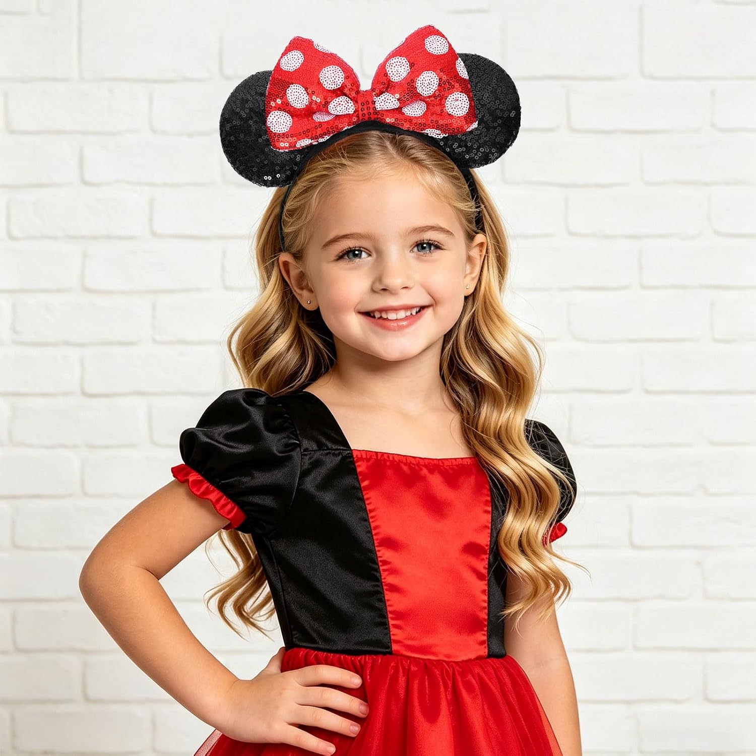 ETLUK Mouse Ears Headband, Mouse Ears Sequin Bow Headbands for Women Girls, Cosplay Accessories Party Decorations (Red)