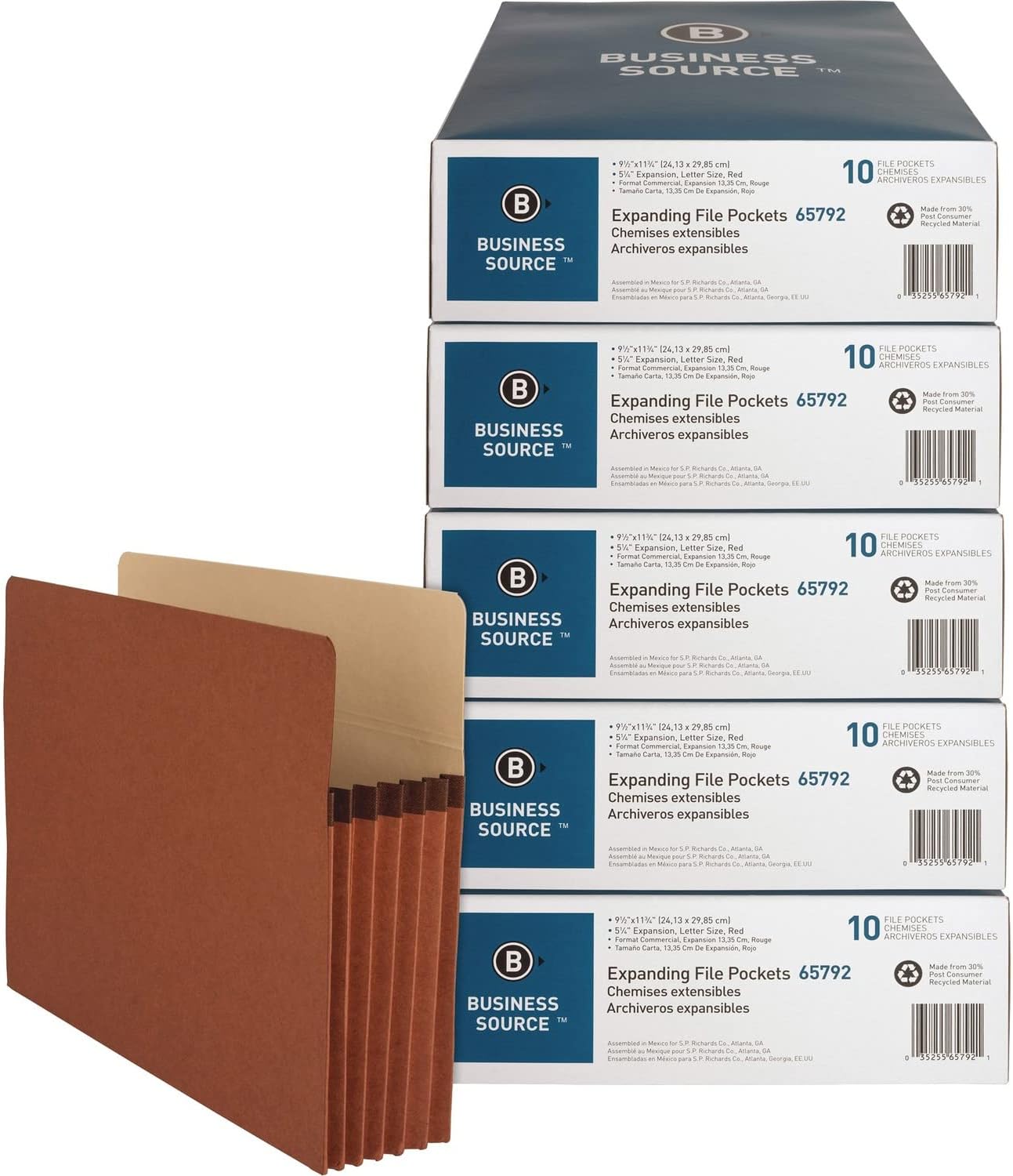 Business Source 65792CT File Pockets, 5-1/4-Inch Exp., Letter, 50/CT, Redrope