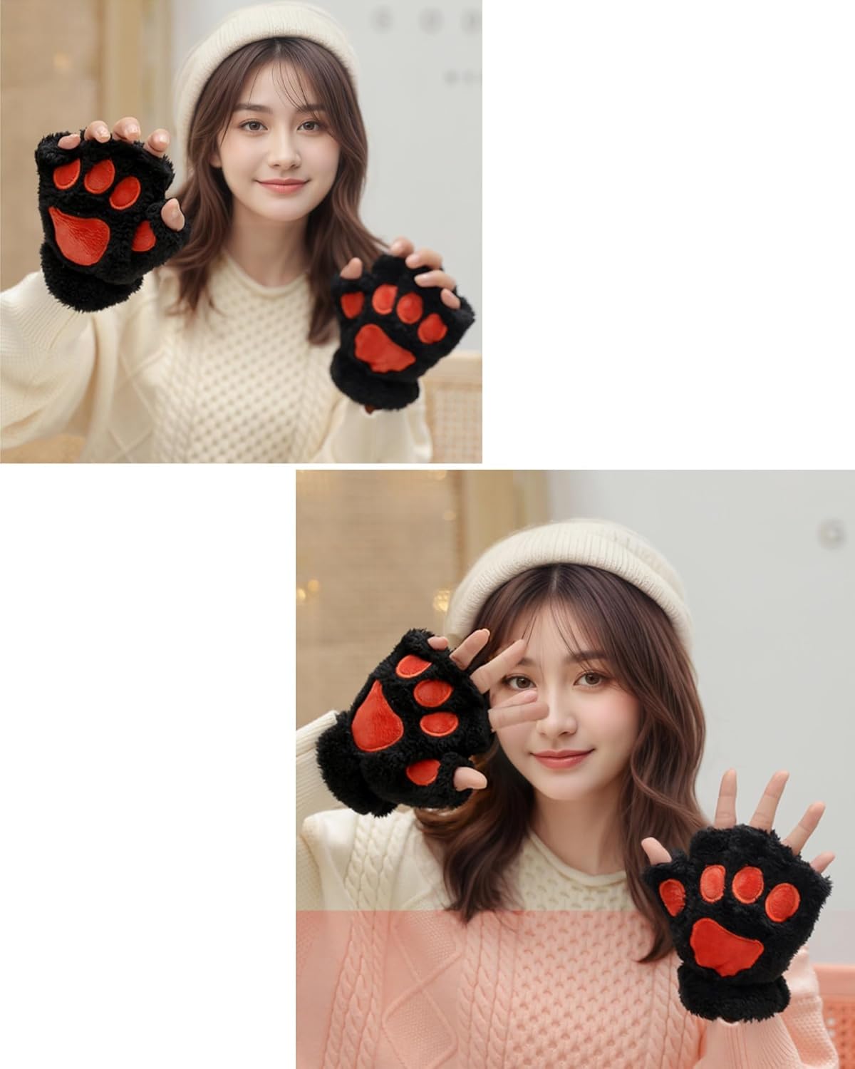 Bear Paws Gloves Cute Animal Cat Claws Mitten Fingerless touchscreen Women Men Typing Outdoors Stage Custome Cosplay - Image 2