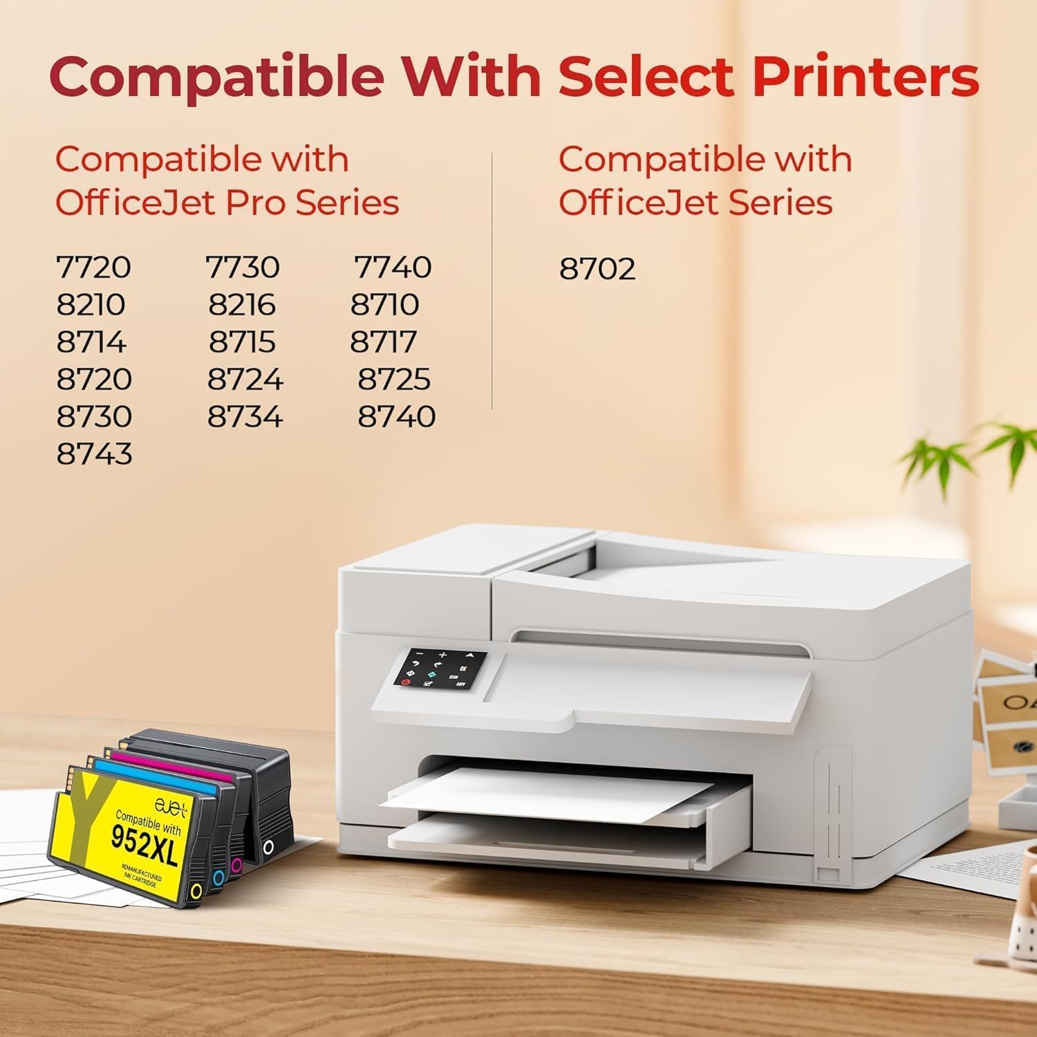 ejet 952XL Ink Cartridges Combo Pack Replacement for HP 952XL 952 XL 952XL Ink 4 Pack Works with HP Officejet Pro 8710 8720 8210 7740 7720 8715 8703 Officejet 8702 Printer, Black Cyan Magenta Yellow