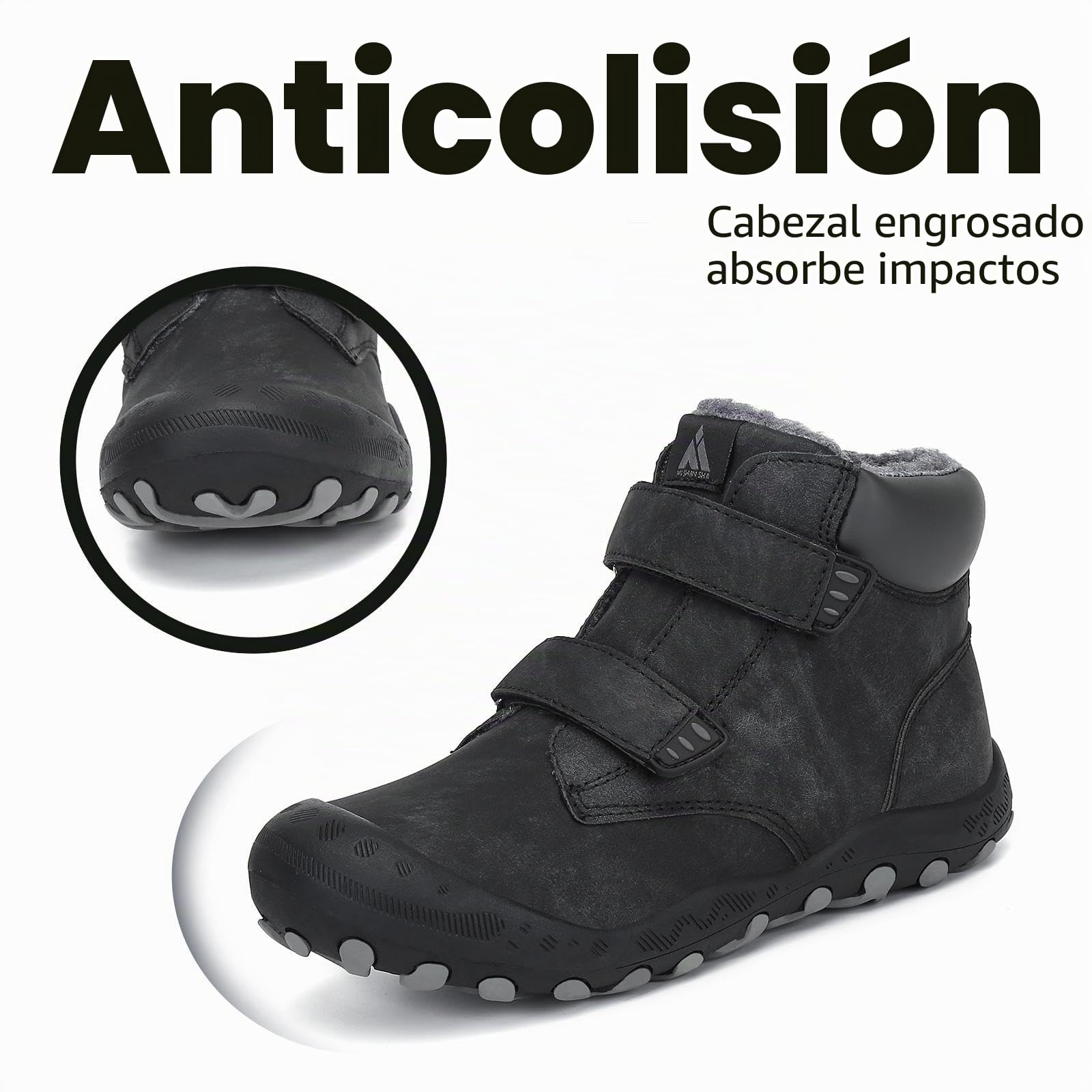Mishansha Botas de Nieve Niño Botas Antideslizantes, Negrocarbón 38 | Forro cálido, cierre de autollenado, puntera reforzada, suela con dibujo, colegio, paseos, nieve