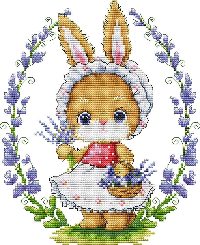 クロスステッチ刺繍キット Awesocrafts うさぎと花 図柄印刷 DIY 初心者ホームの装飾 Cross Stitch (うさぎ)