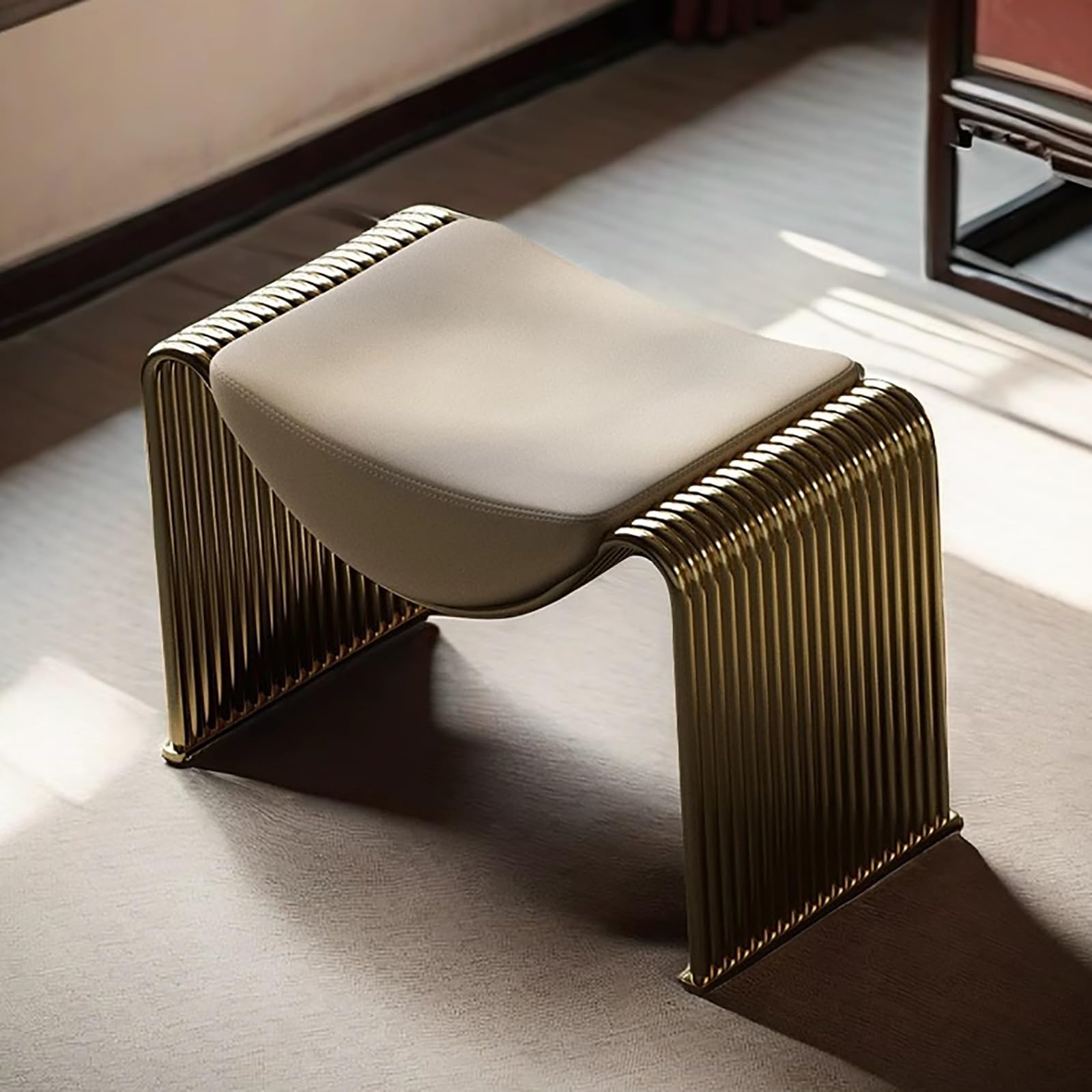 Bench for entryway，Midcentury End of Bed Bench with PU Leather Padded Seat，dining room bench with Leatherette Strap and Metal Legs,Versatile Indoor