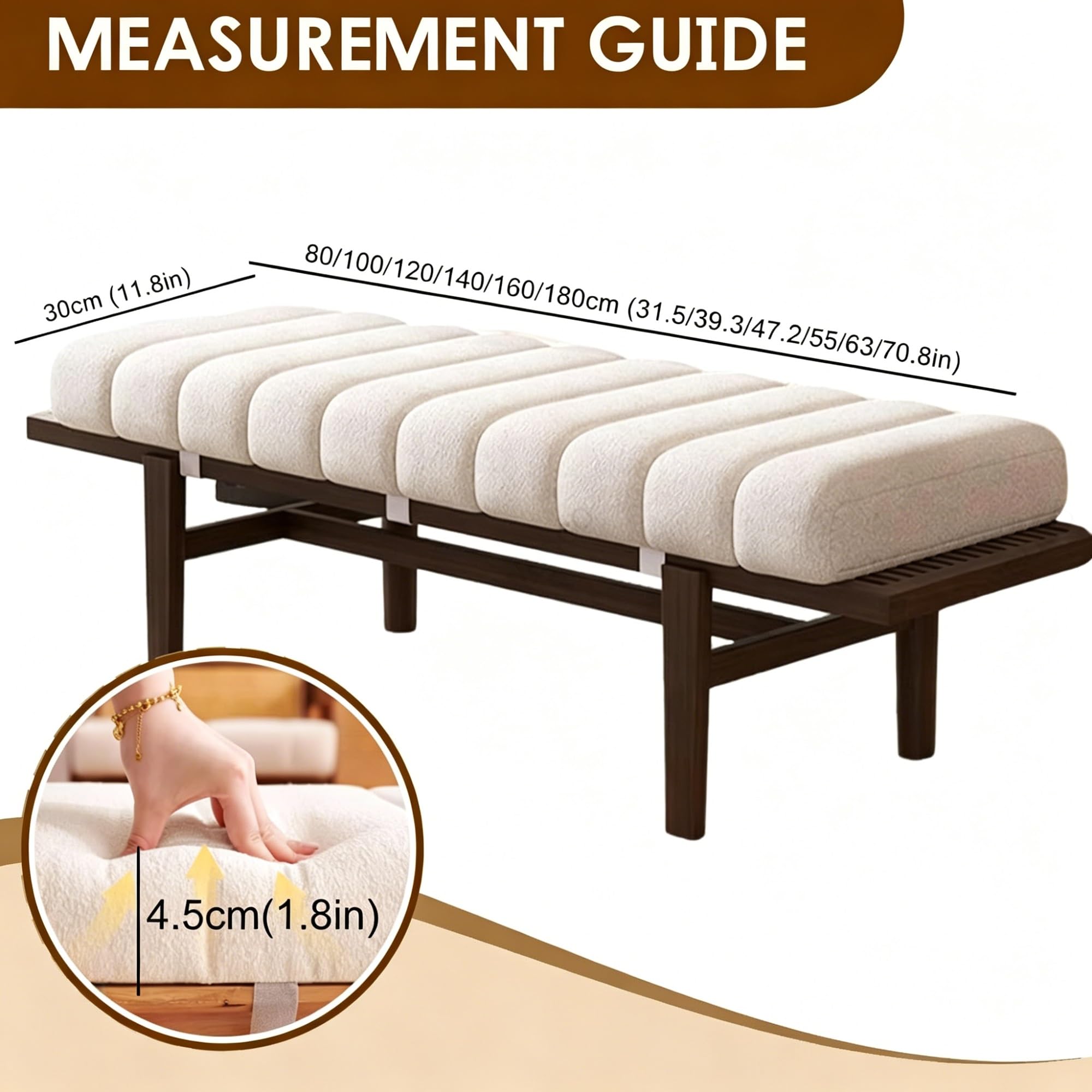 Panca per esterni e interni, 120/150/180 cm, cuscino antiscivolo spesso per divano da giardino a 2/3 posti, panca Sto (Bei, 30 x 60 cm)