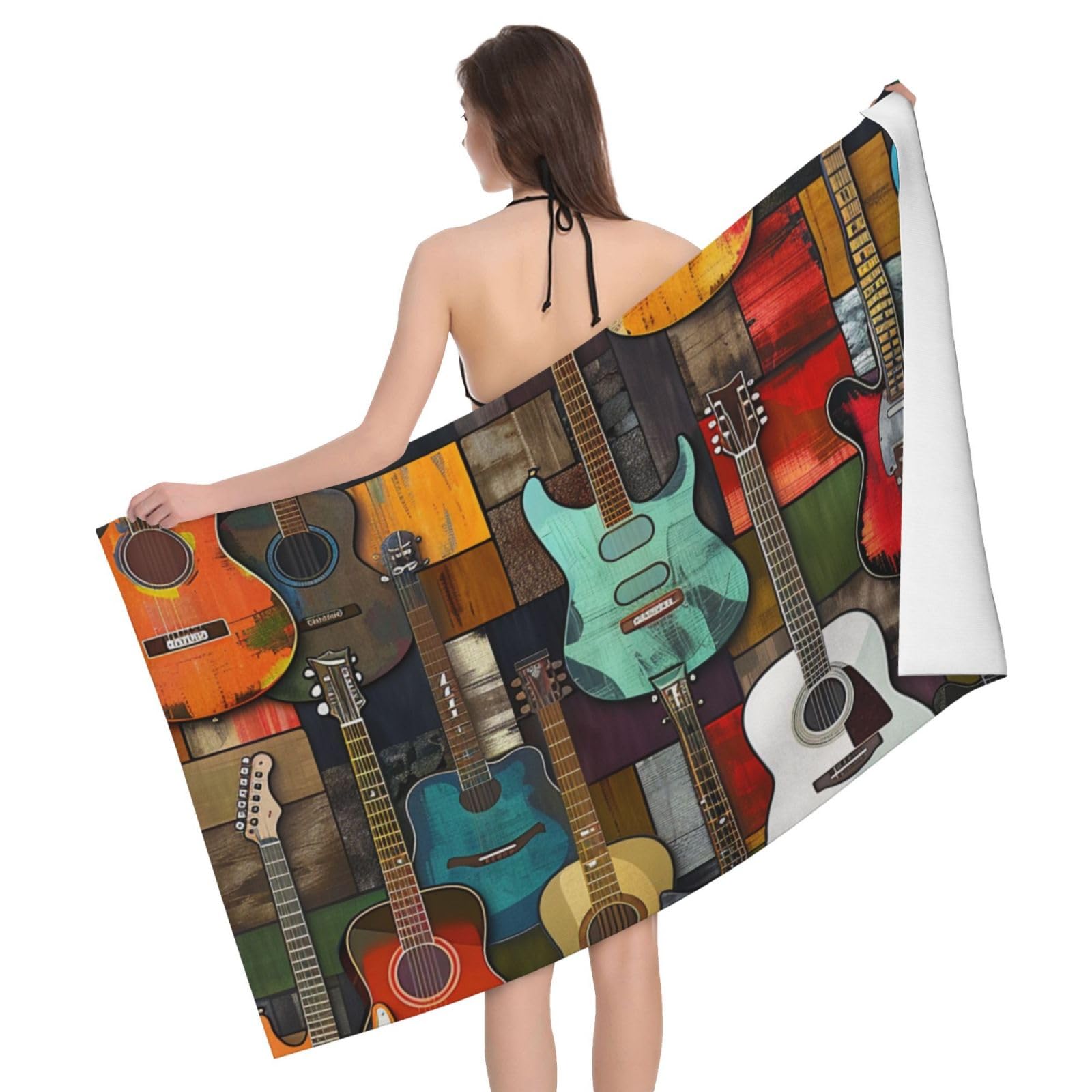 DCEHGEW Color Acoustic and Guitars Printed Microfiber Bath Towels 52x32 Inch, Highly Absorbant Beach Towel Bath Sheets for Bathroom Travel Hotel Spa