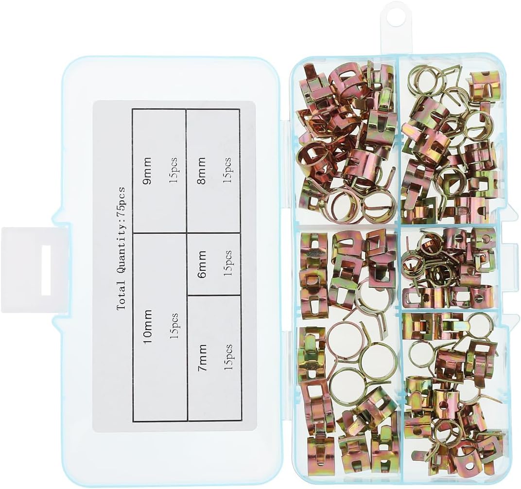 75 PCS Fuel Line Hose Spring Clip Clamps Automotive Replacement Fastener Silicone Vacuum Hose Low Pressure Air Clamps, Pipe Clamp Steel Wire Air Tube Water Pipe Clip SIZE: 6mm 7mm 8mm 9mm 10mm