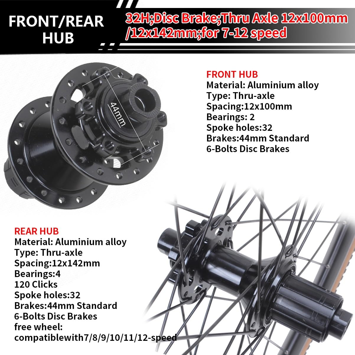 700C koła wyścigowe/Gravelbike, oś wtykowa 12 x 100 mm/12 x 142 mm, stop aluminium, zestaw kół z wężem i oponami, hamulce tarczowe, 32-otworowe piasty do kasety 7/8/9/10/11/12-rzędowej, 120 kliknięć