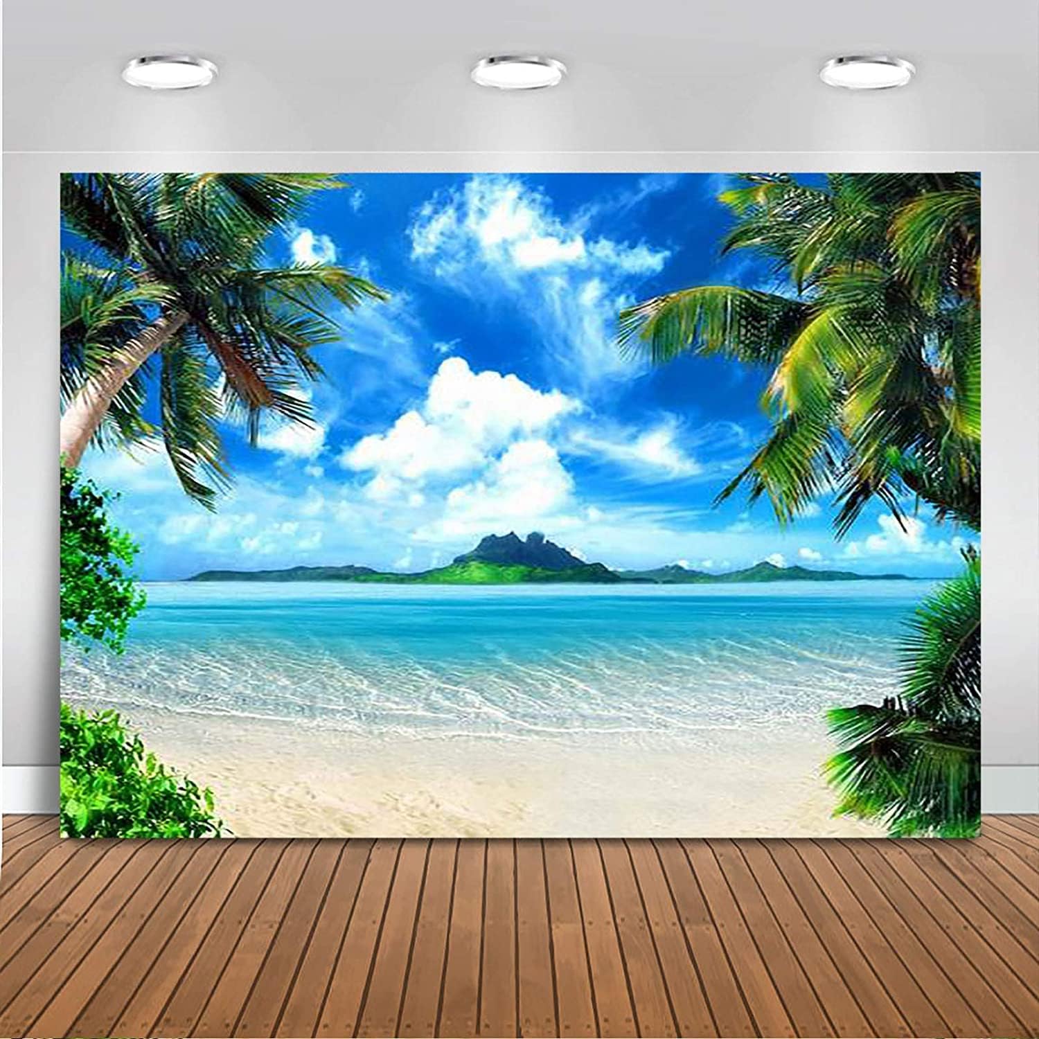 Tropical Beach Scene Photo Backdrop 7x5ft Sea Palm Tree Blue Sky Backdrops Seamless Wedding Party Photography Background