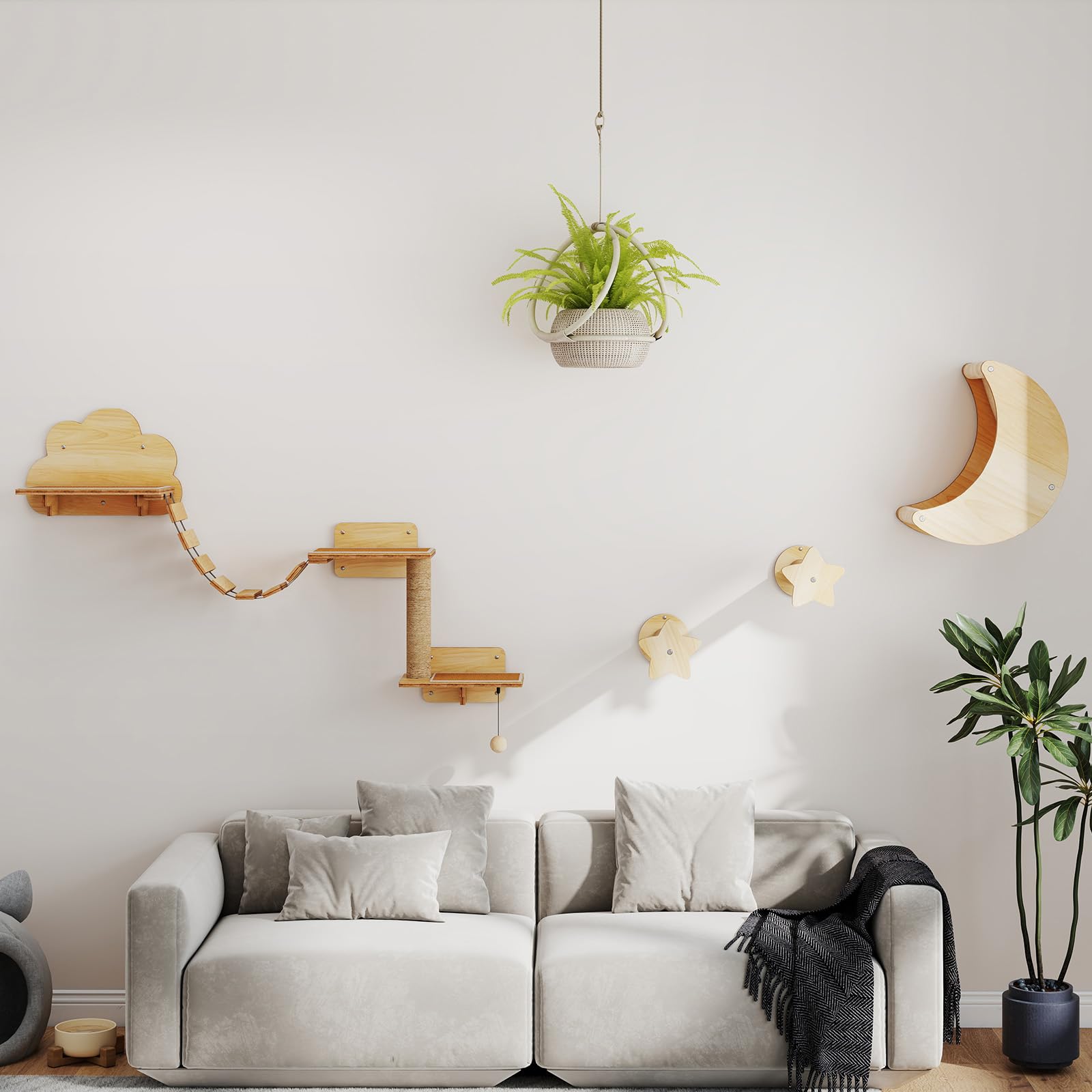 GOPLUS Parcours Mural Chat avec 4 Pièces en Bois Intérieur, Naturel