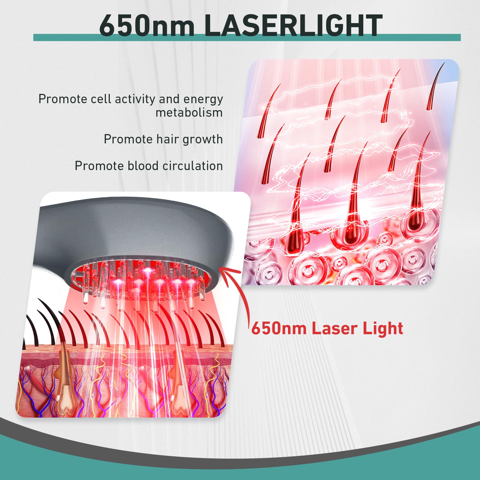 iKeener Laser Peigne pour Cheveux Repousse, 650nm Thérapie par la Lumière Rouge Brosse avec Diodes Laser pour anti Chute de Cheveux, Naturel Croissance Cheveux Femme Homme