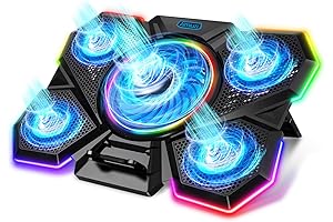 Enhancing Gaming Sessions: RGB Laptop Cooling Pad with 5 Quiet Fans and Adjustable Height